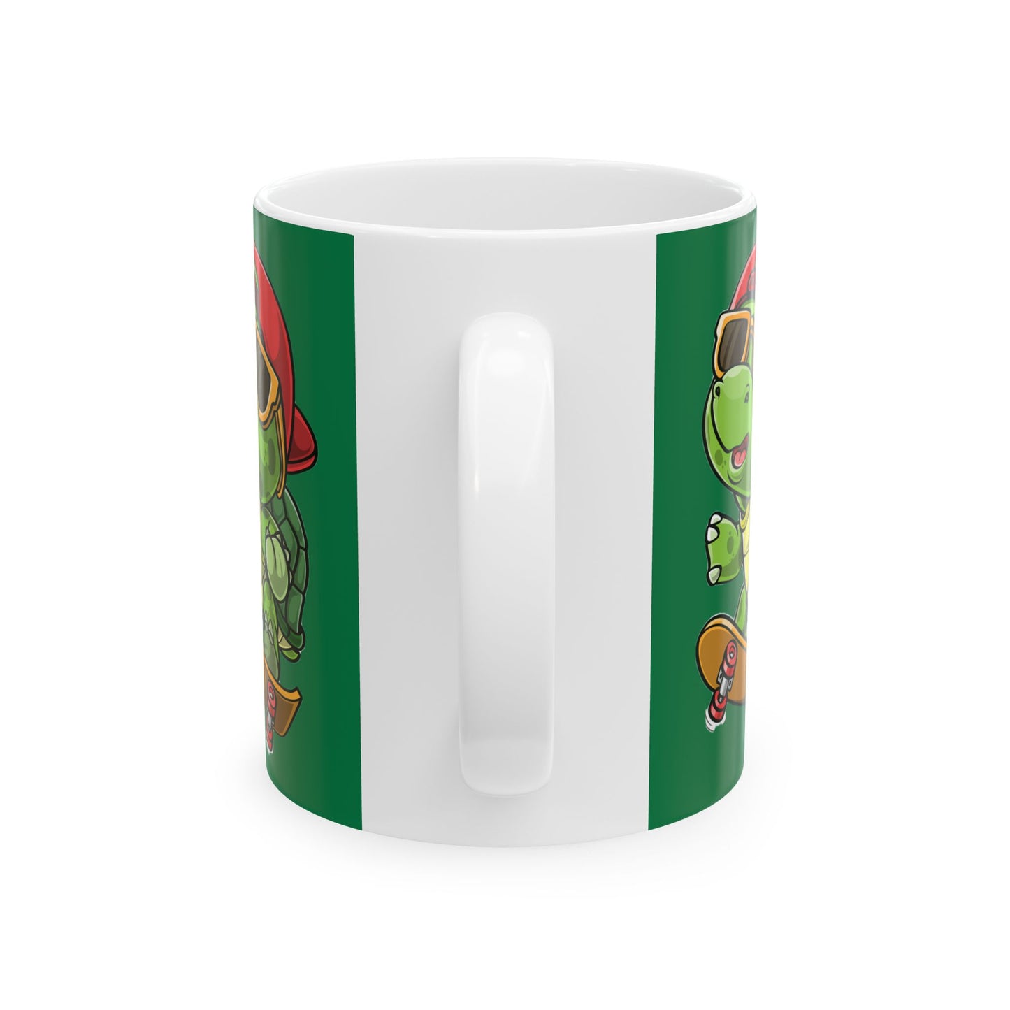 Princess Grace Cool Skateboarding Turtle Ceramic Mug Fun Green Cup for Kids and Teens