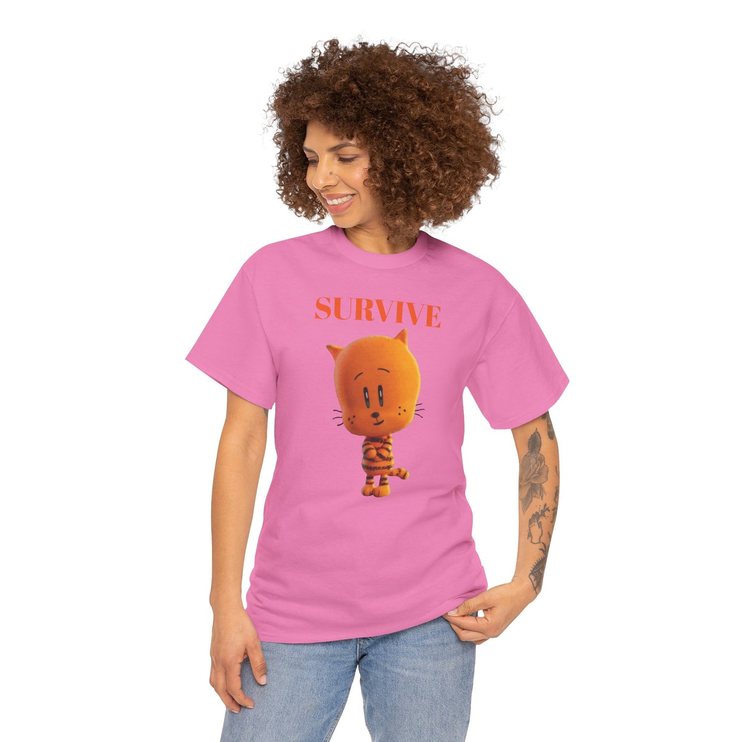 Princess Grace Survive Themed Unisex Heavy Cotton Tee Cute Cartoon Cat Design