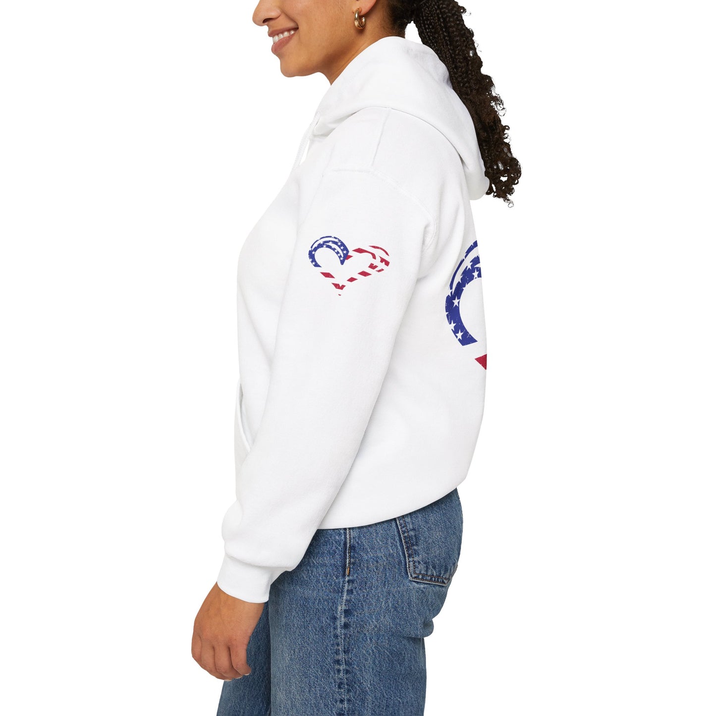 Princess Grace Patriotic Heart Unisex Hoodie Comfortable Heavy Blend Sweatshirt for Independence Day and Everyday Wear