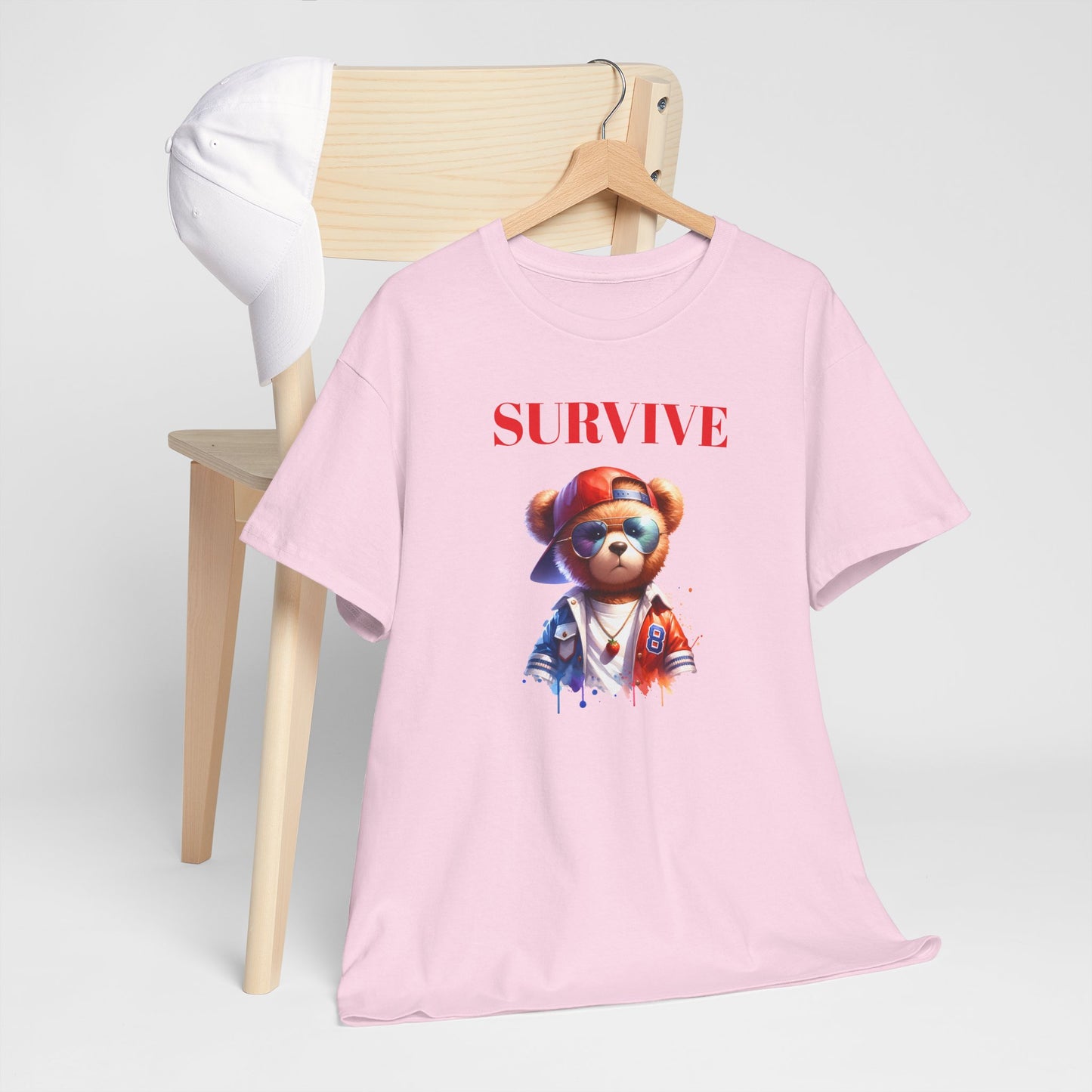 Princess Grace Survive Bear Unisex Heavy Cotton Tee Casual Graphic T-Shirt for Adventure Lovers