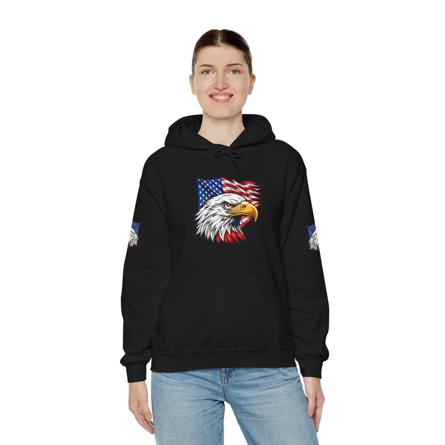Princess Grace Patriotic Eagle Hoodie Unisex Heavy Blend Sweatshirt with American Flag Design
