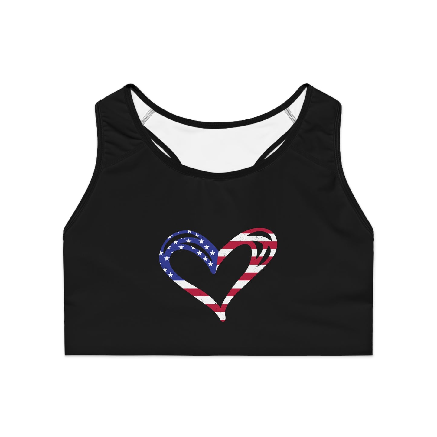 Princess Grace Patriotic Heart Sports Bra USA Flag Design for Active Lifestyle