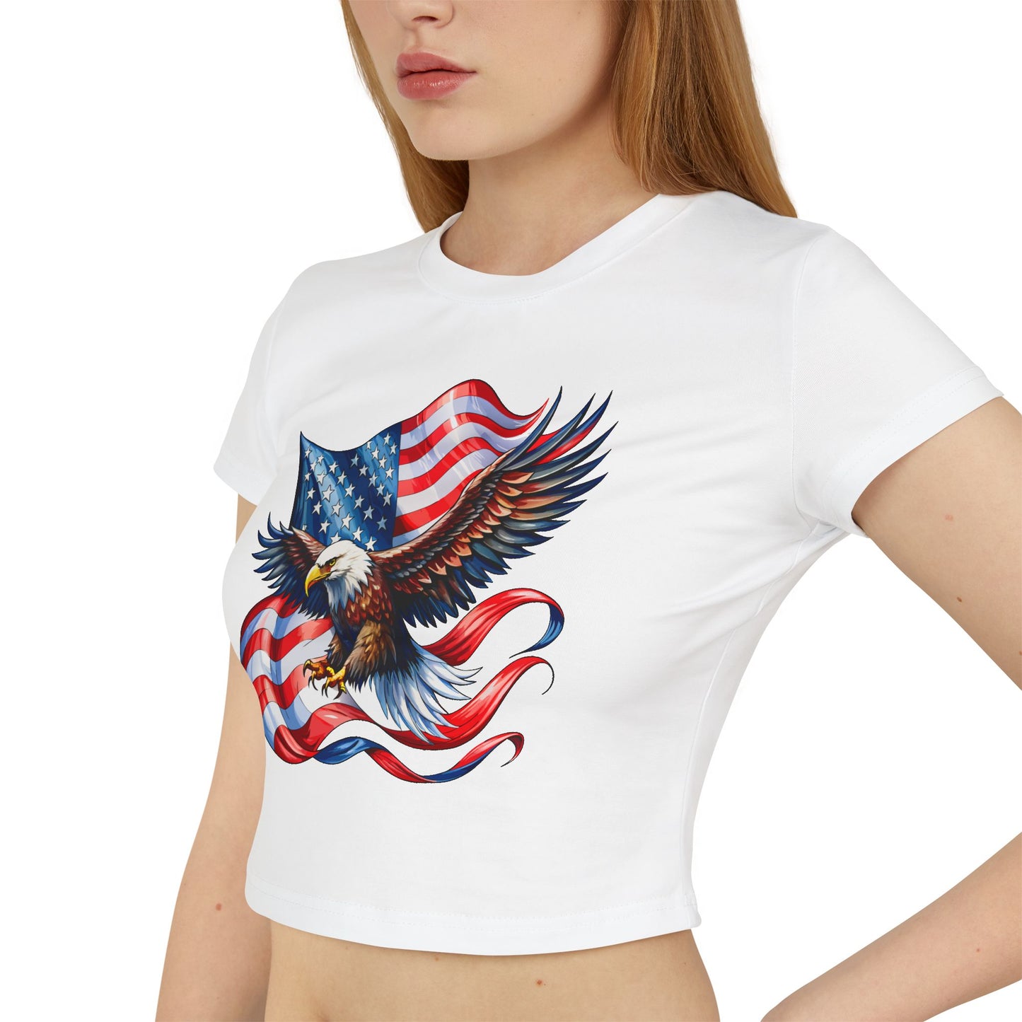 Princess Grace Patriotic Women's Baby Tee Eagle & USA Design for Independence Day