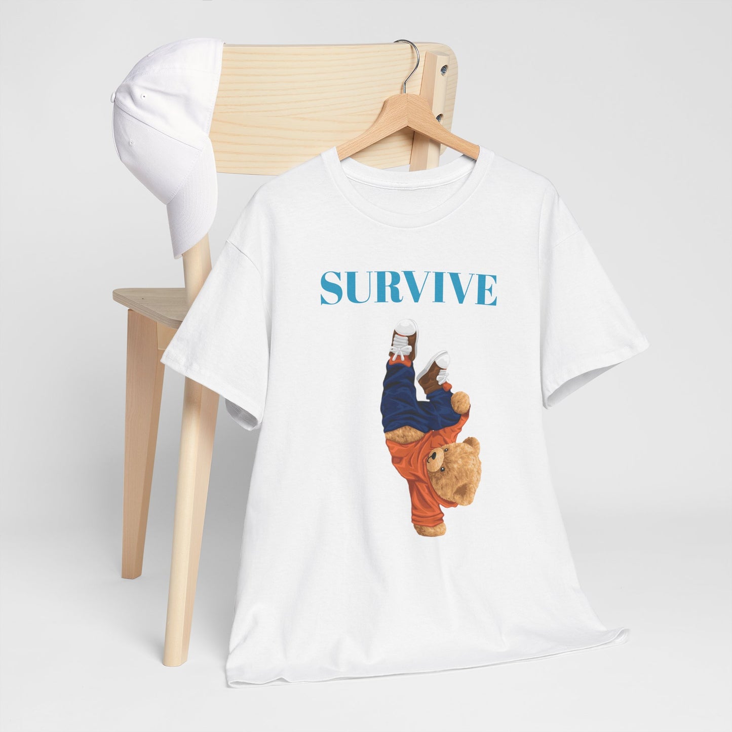 Princess Grace Survive Bear Graphic Unisex Heavy Cotton Tee Casual Streetwear Tee for Everyday Adventures