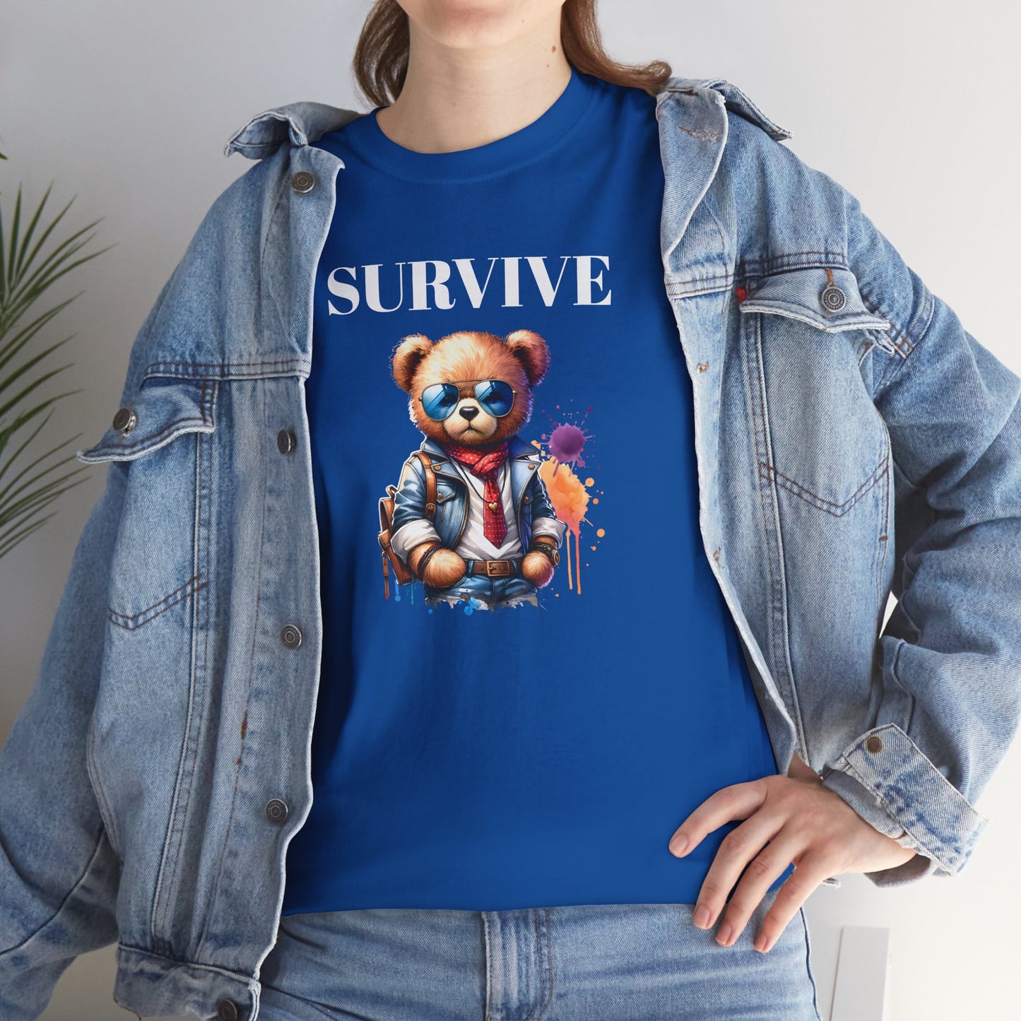 Princess Grace Survive Graphic Unisex Heavy Cotton Tee Streetwear Style with Bear Design