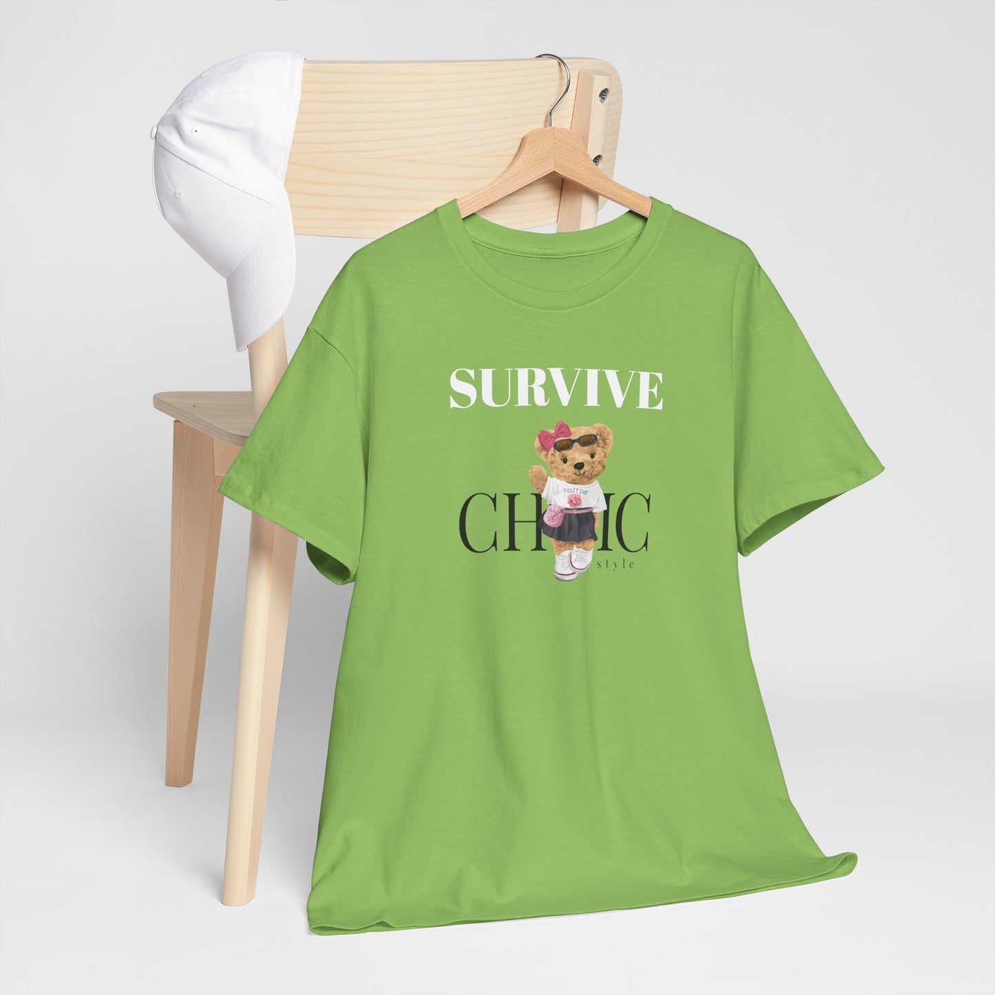 Princess Grace Survive Chic Unisex Heavy Cotton Tee Cute Bear Graphic T-Shirt for Casual Style