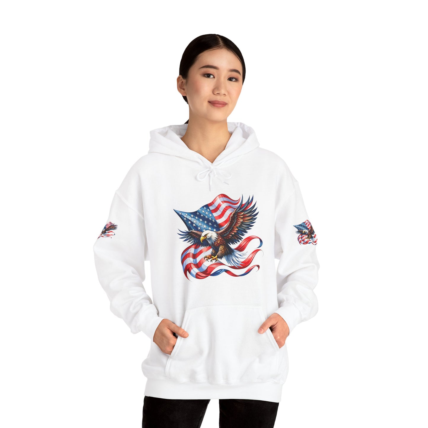 Princess Grace Patriotic Eagle Hoodie Unisex Heavy Blend Sweatshirt with American Flag Design