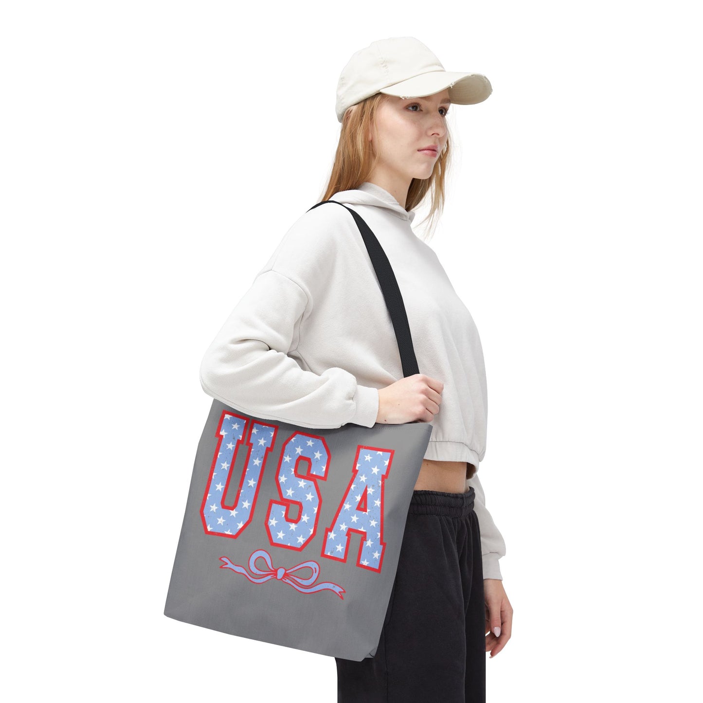 Princess Grace Patriotic USA Tote Bag Stars & Bow Design for Independence Day