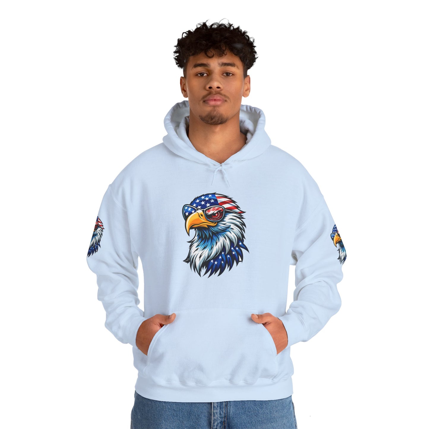 Princess Grace Patriotic Eagle Hoodie Unisex Heavy Blend Sweatshirt with USA Flag Design