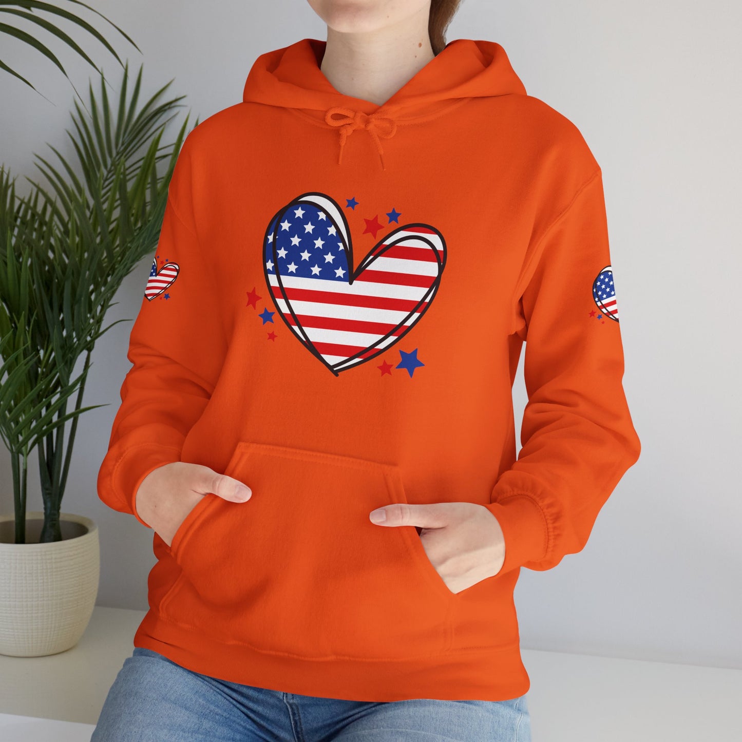 Princess Grace Patriotic Heart Hoodie Unisex Heavy Blend Hooded Sweatshirt for Independence Day & Year Round Love