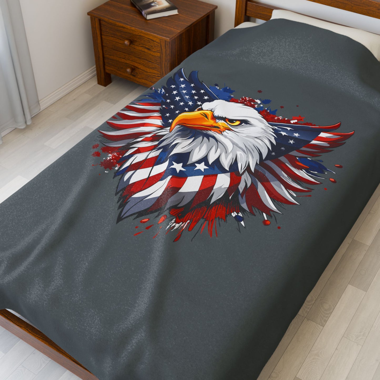 Princess Grace Patriotic Eagle Velveteen Plush Blanket Soft Throw for Independence Day Veterans Day, and All American Decor