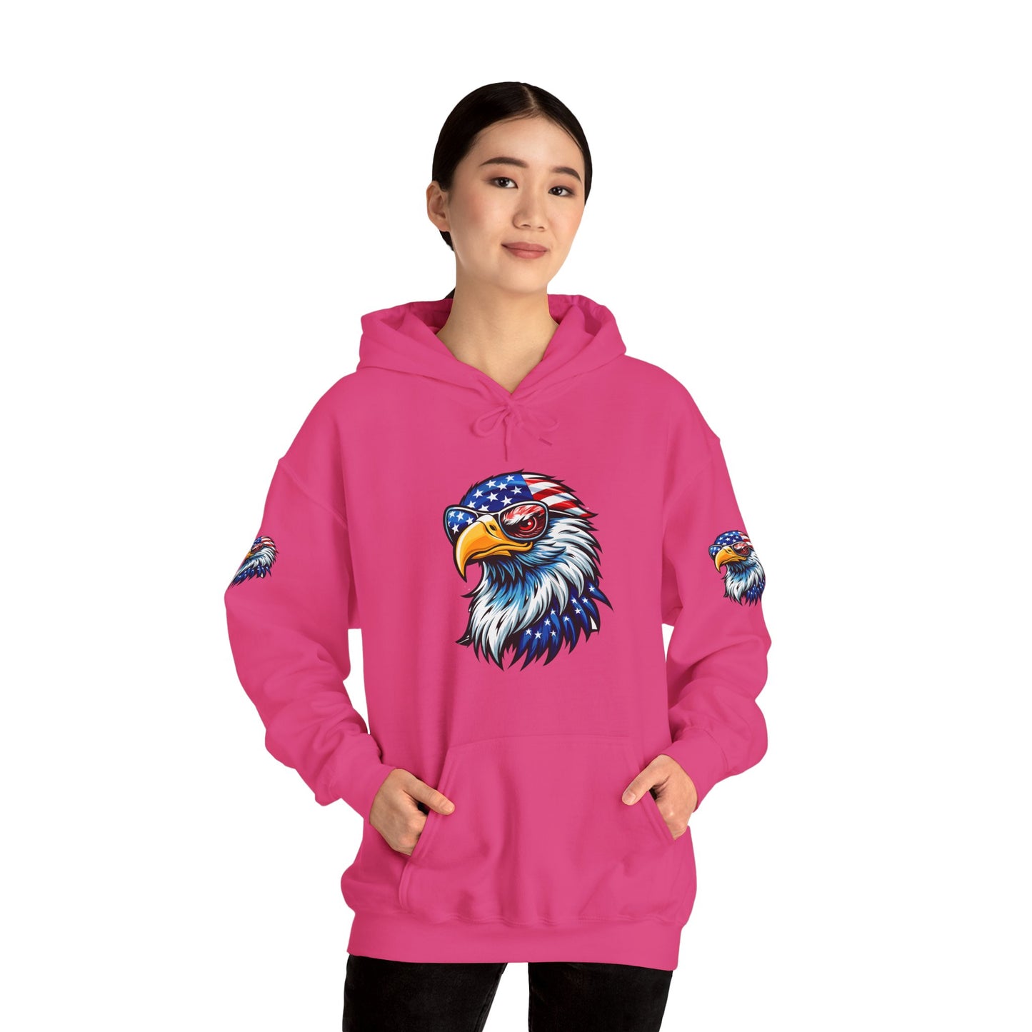 Princess Grace Patriotic Eagle Hoodie Unisex Heavy Blend Sweatshirt with USA Flag Design