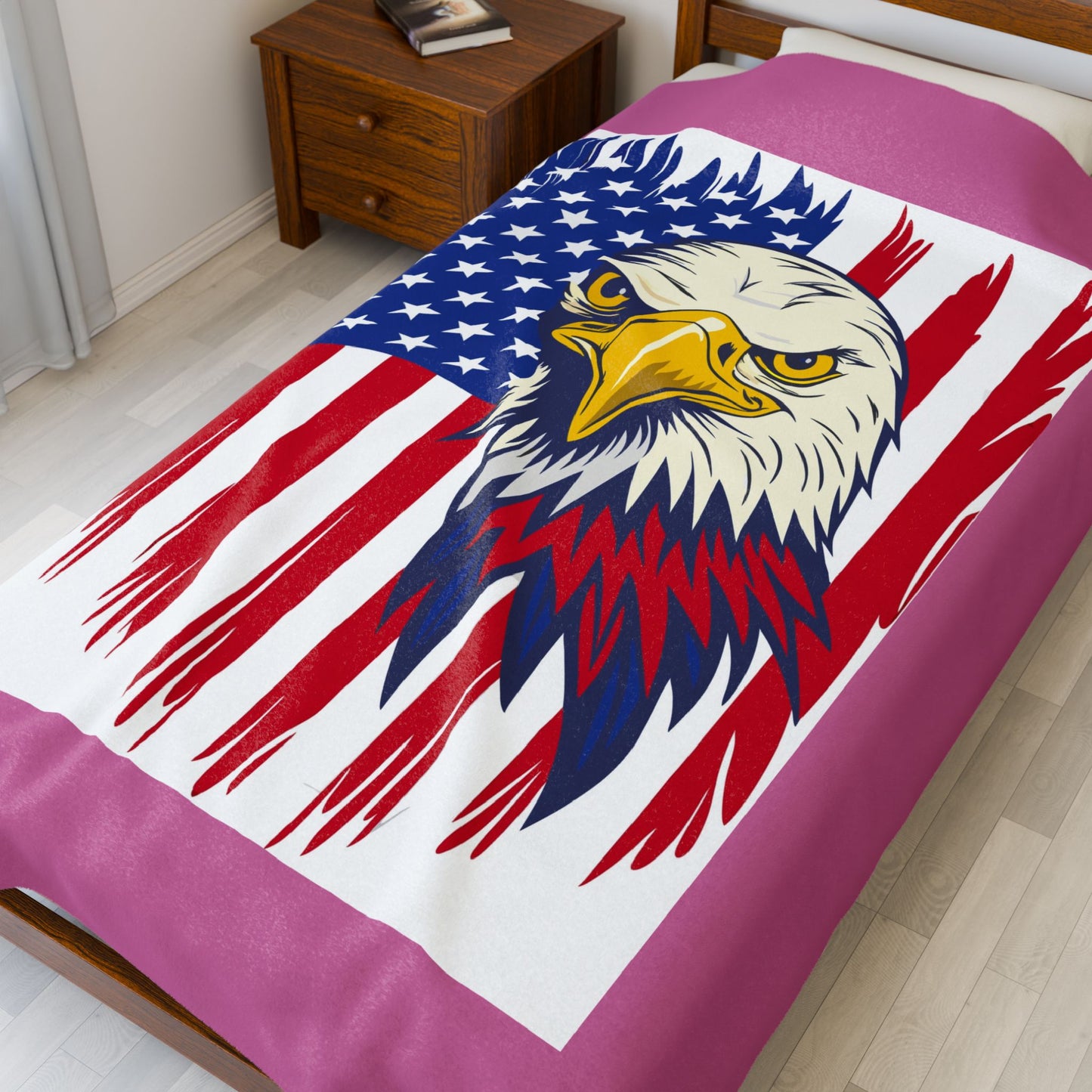 Princess Grace  Patriotic Eagle Velveteen Plush Blanket  Cozy American Flag Décor