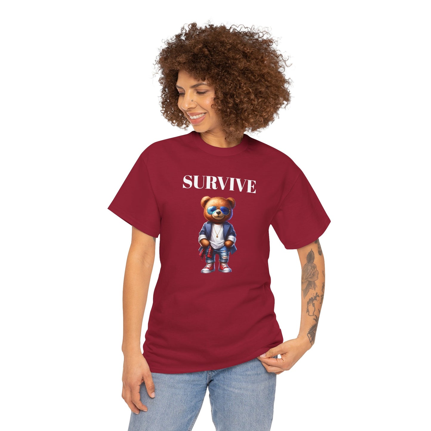 Princess Grace Survive Bear Unisex Heavy Cotton Tee Playful Graphic Tee for Trendy Style