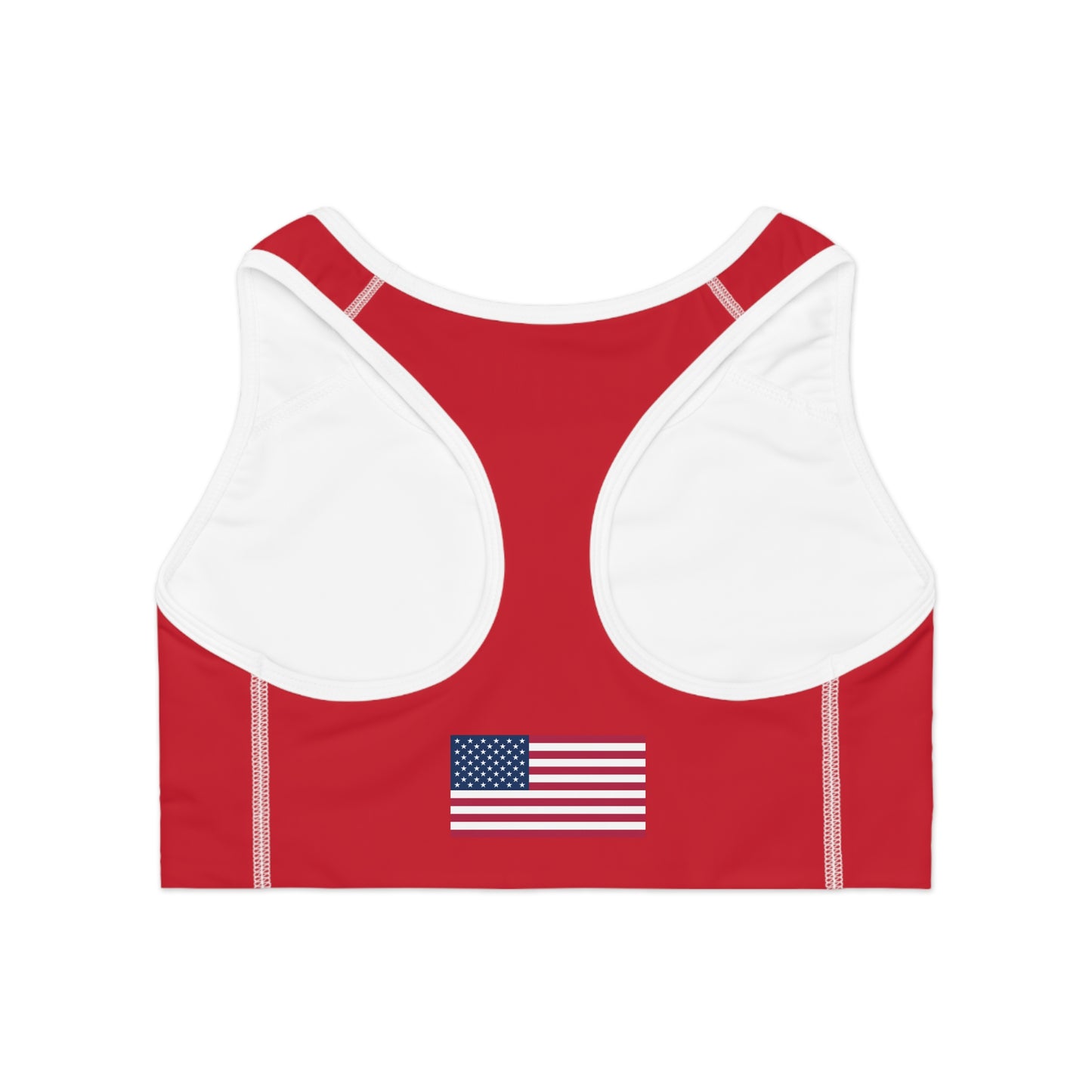 Princess Grace Patriotic Sports Bra Red with USA Flag Design for Activewear
