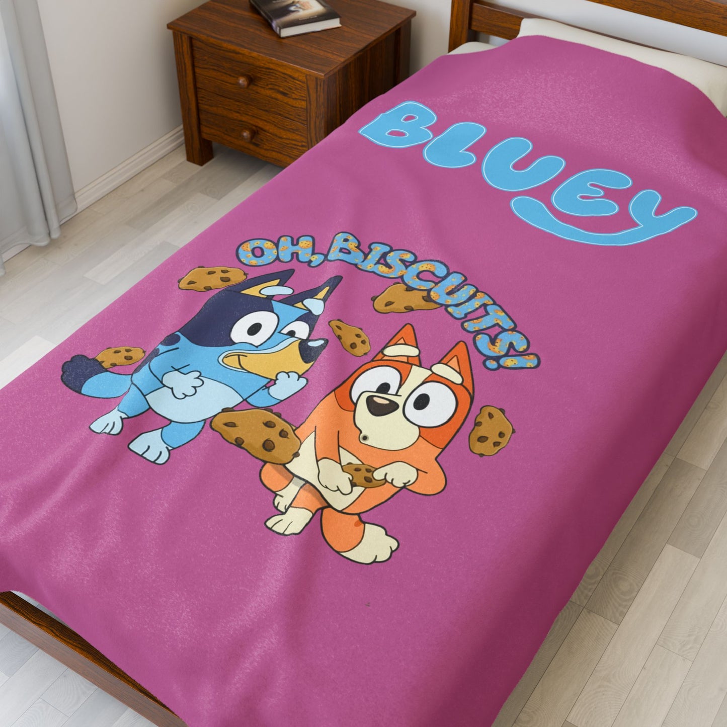 Princess Grace Bluey Velveteen Plush Blanket Cozy Kids Blanket with Fun Biscuit Design