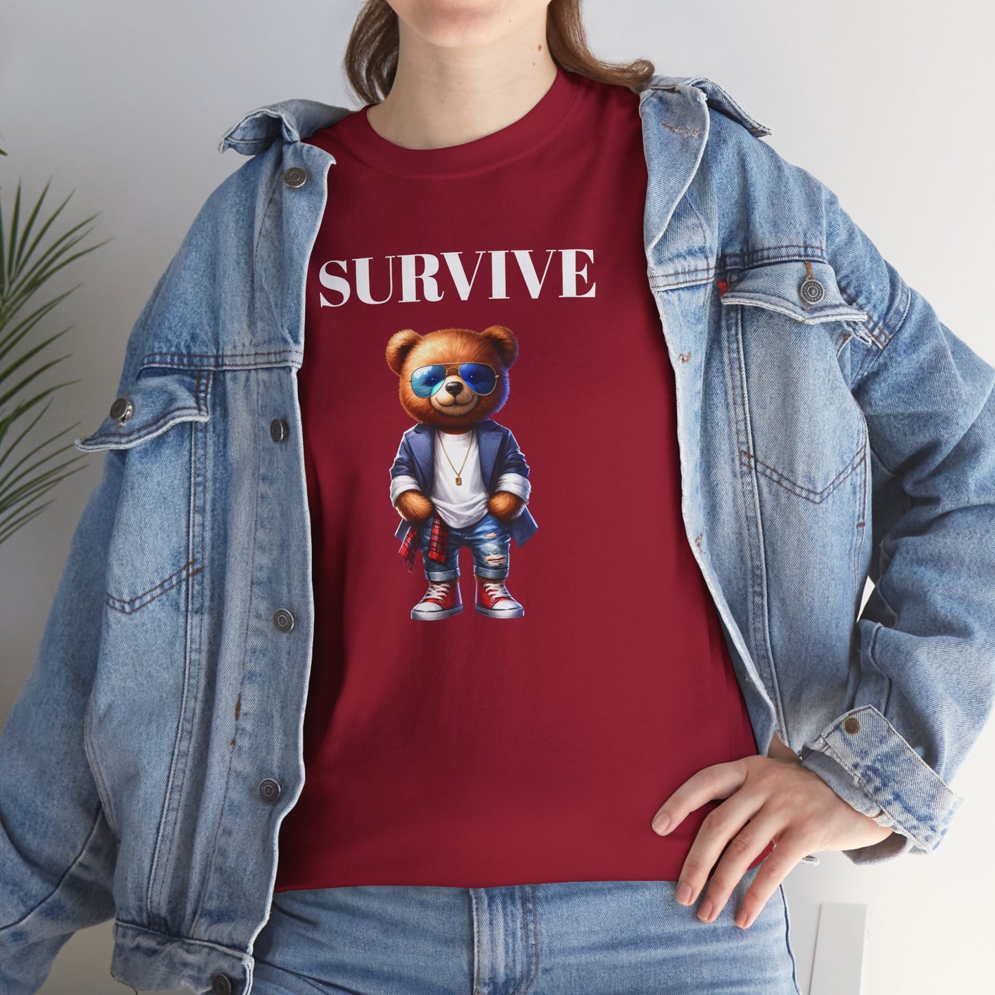 Princess Grace Survive Bear Unisex Heavy Cotton Tee Playful Graphic Tee for Trendy Style