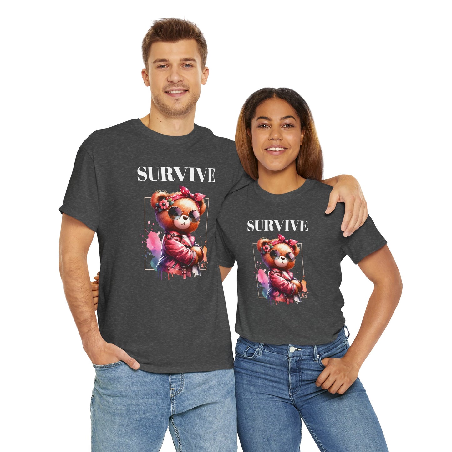 Princess Grace Survive Bear Graphic Unisex Heavy Cotton Tee Cute & Trendy T-Shirt