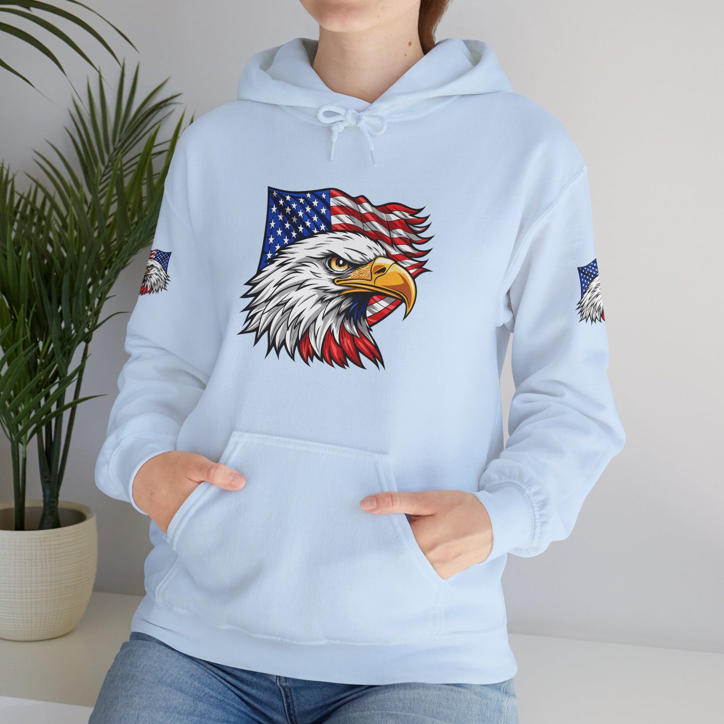 Princess Grace Patriotic Eagle Hoodie Unisex Heavy Blend Sweatshirt with American Flag Design