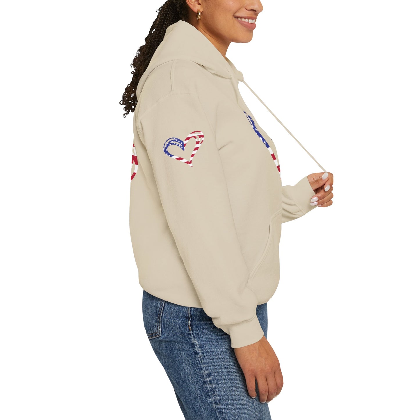 Princess Grace Patriotic Heart Unisex Hoodie Comfortable Heavy Blend Sweatshirt for Independence Day and Everyday Wear
