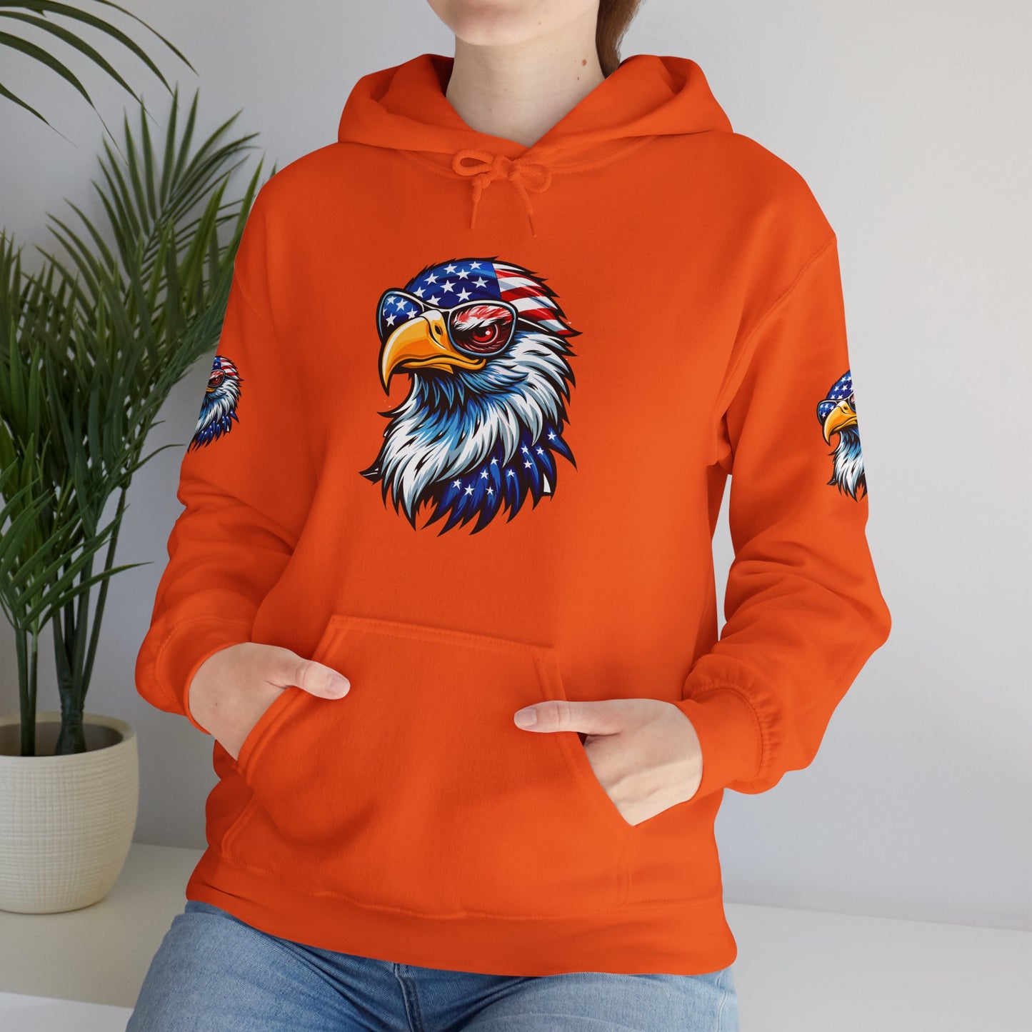 Princess Grace Patriotic Eagle Hoodie Unisex Heavy Blend Sweatshirt with USA Flag Design