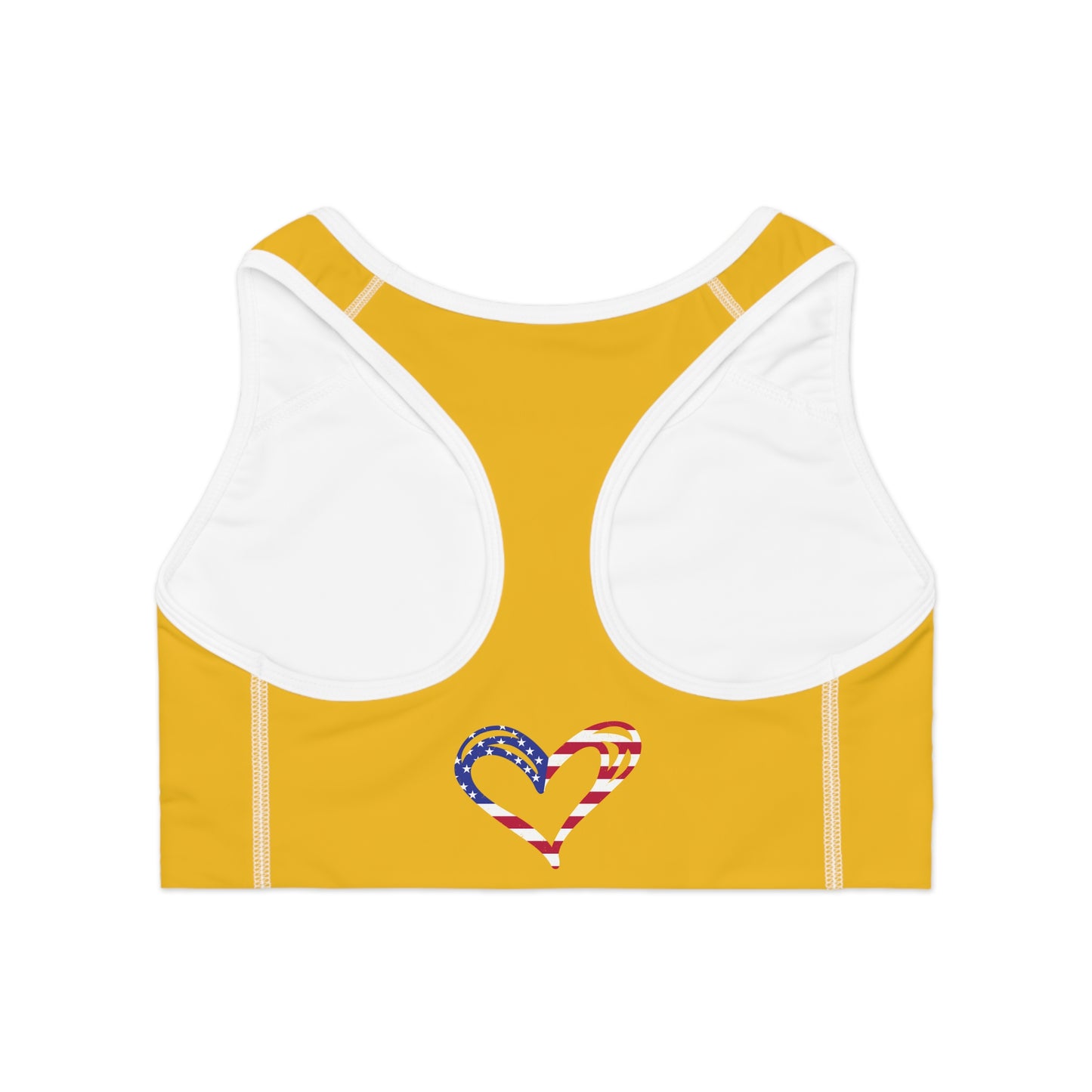 Princess Grace Patriotic Heart Sports Bra Yellow Fitness Top for Active Women