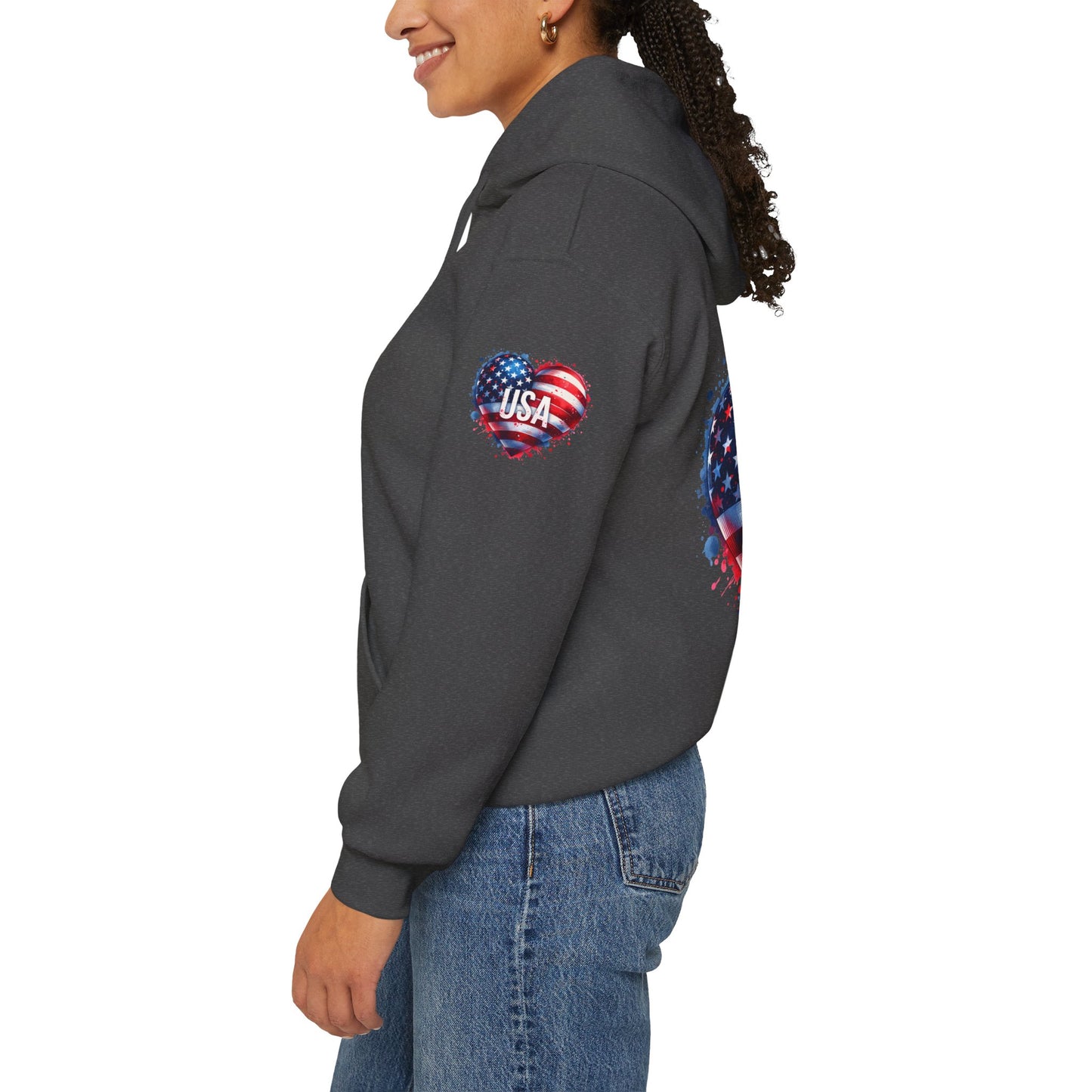 Princess Grace Patriotic Heart Hoodie for USA Lovers Unisex Heavy Blend