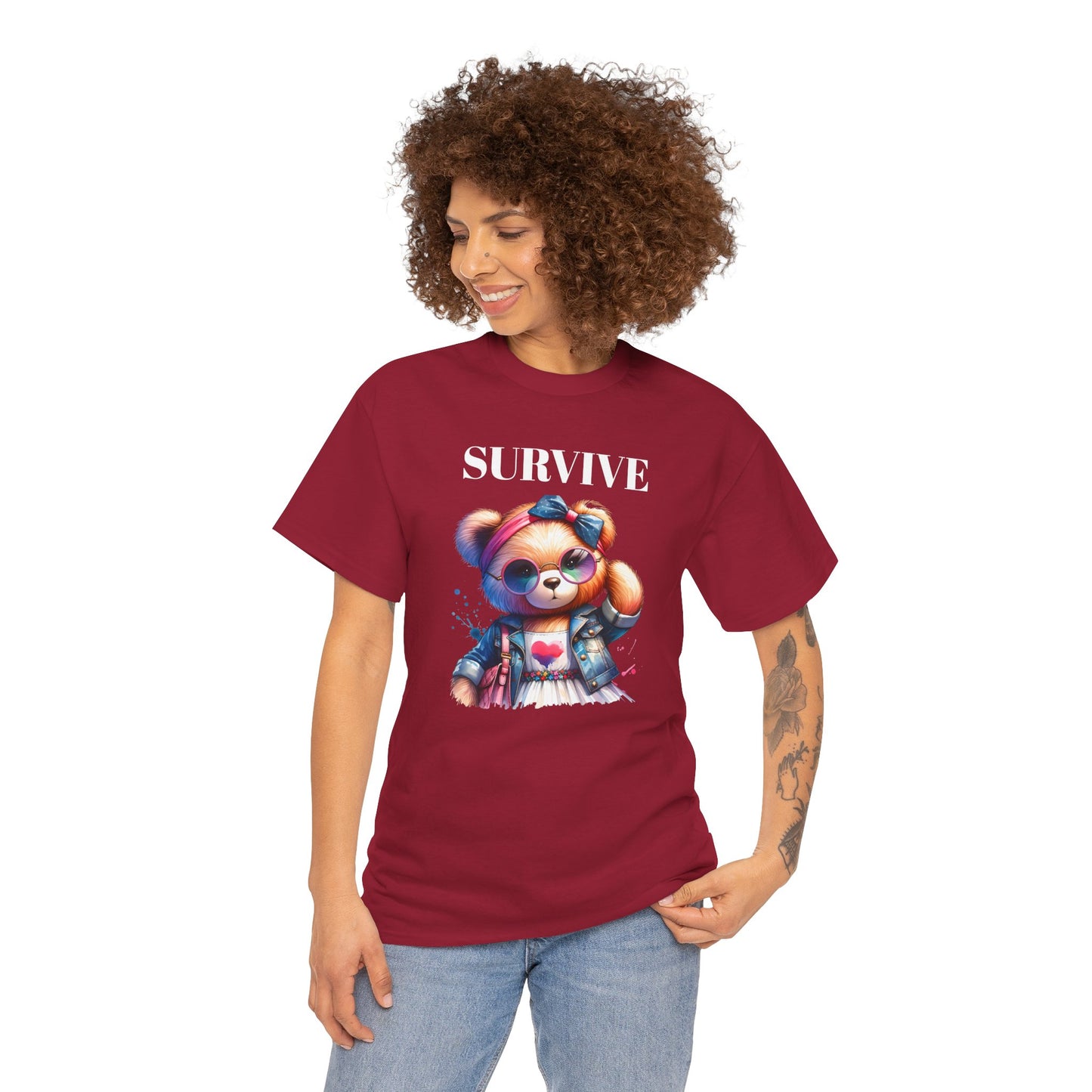 Princess Grace Survive Bear Unisex Heavy Cotton Tee Cute Graphic Tee for Casual Adventures