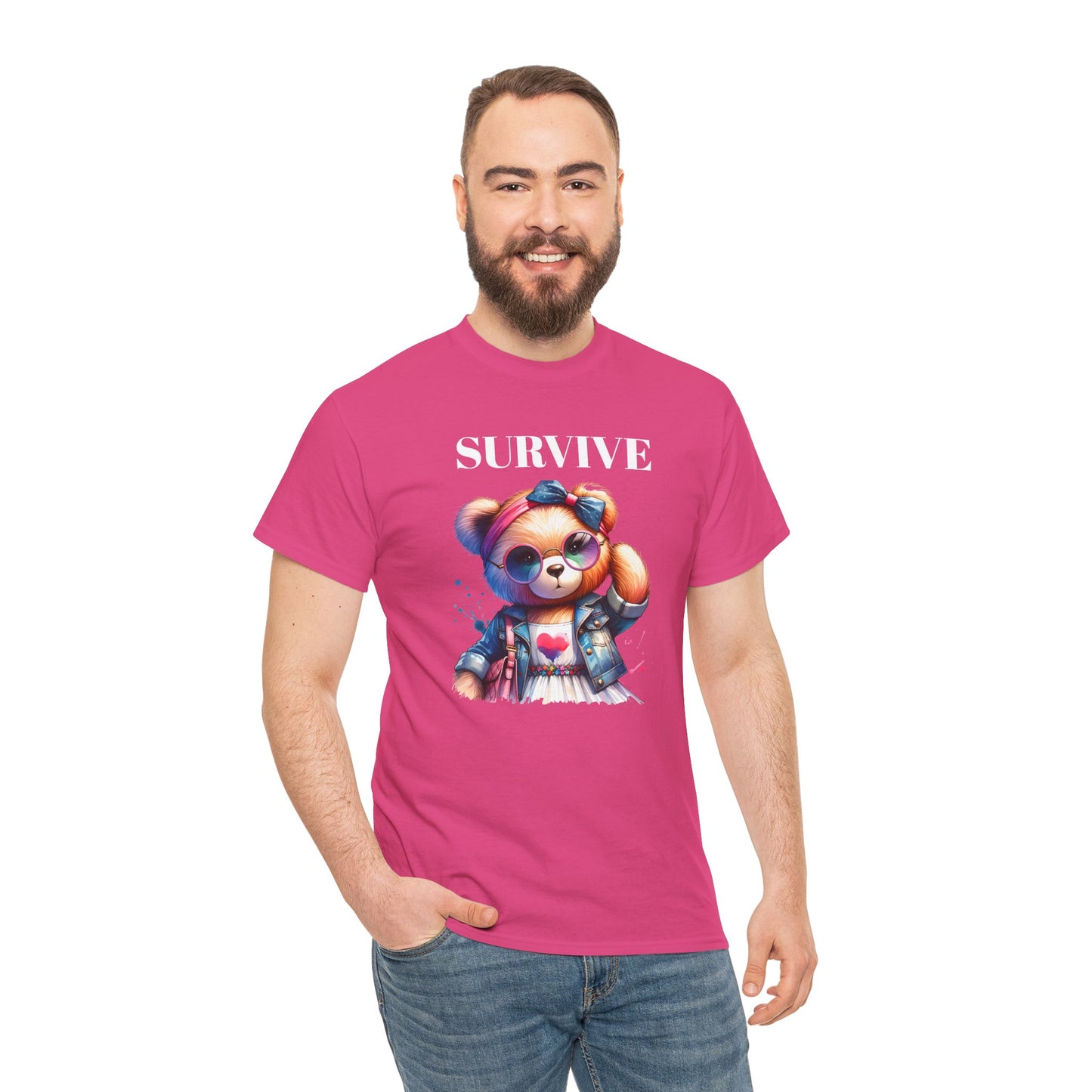 Princess Grace Survive Bear Unisex Heavy Cotton Tee Cute Graphic Tee for Casual Adventures