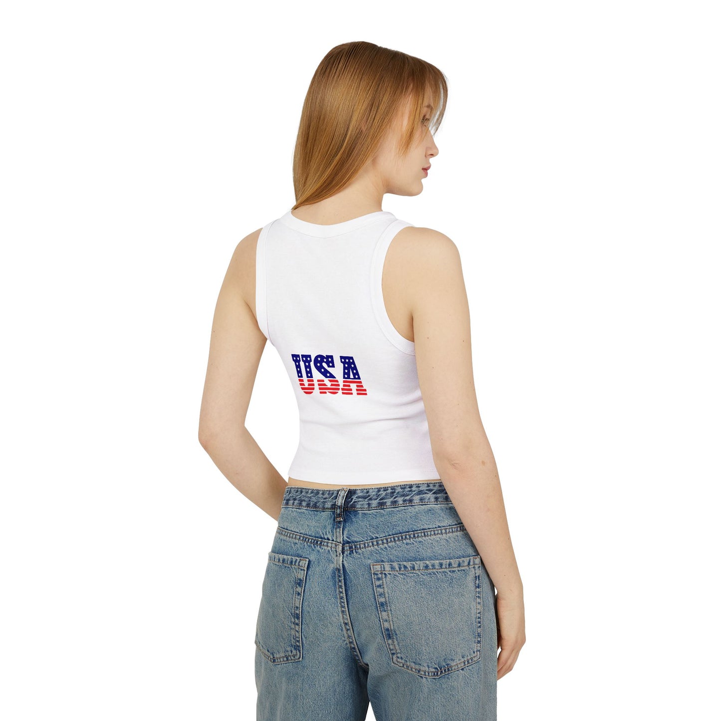 Princess Grace Patriotic Women’s Micro Rib Racer Tank Top USA Heart Design