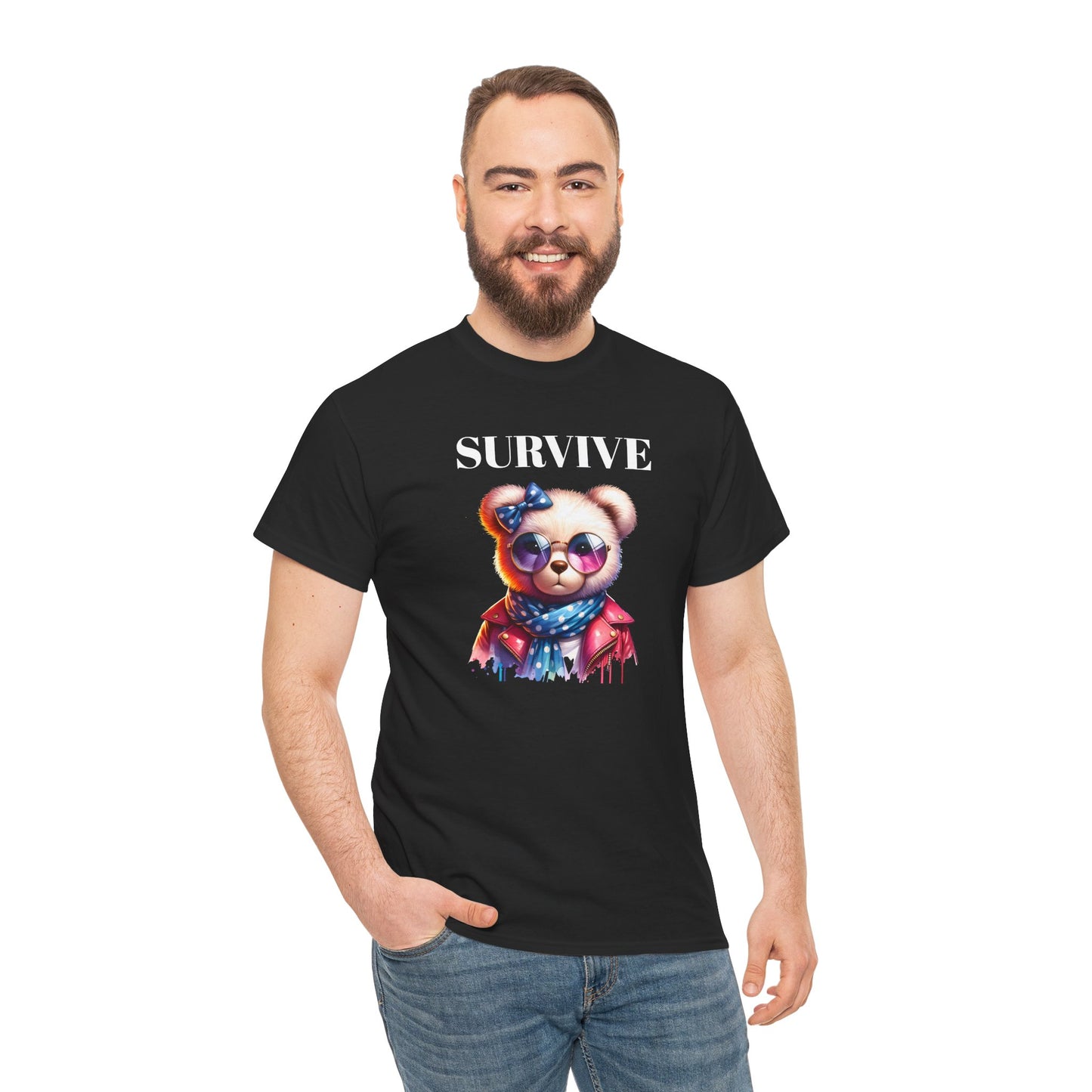 Princess Grace Cute Panda Illustration "Survive" Unisex Heavy Cotton Tee