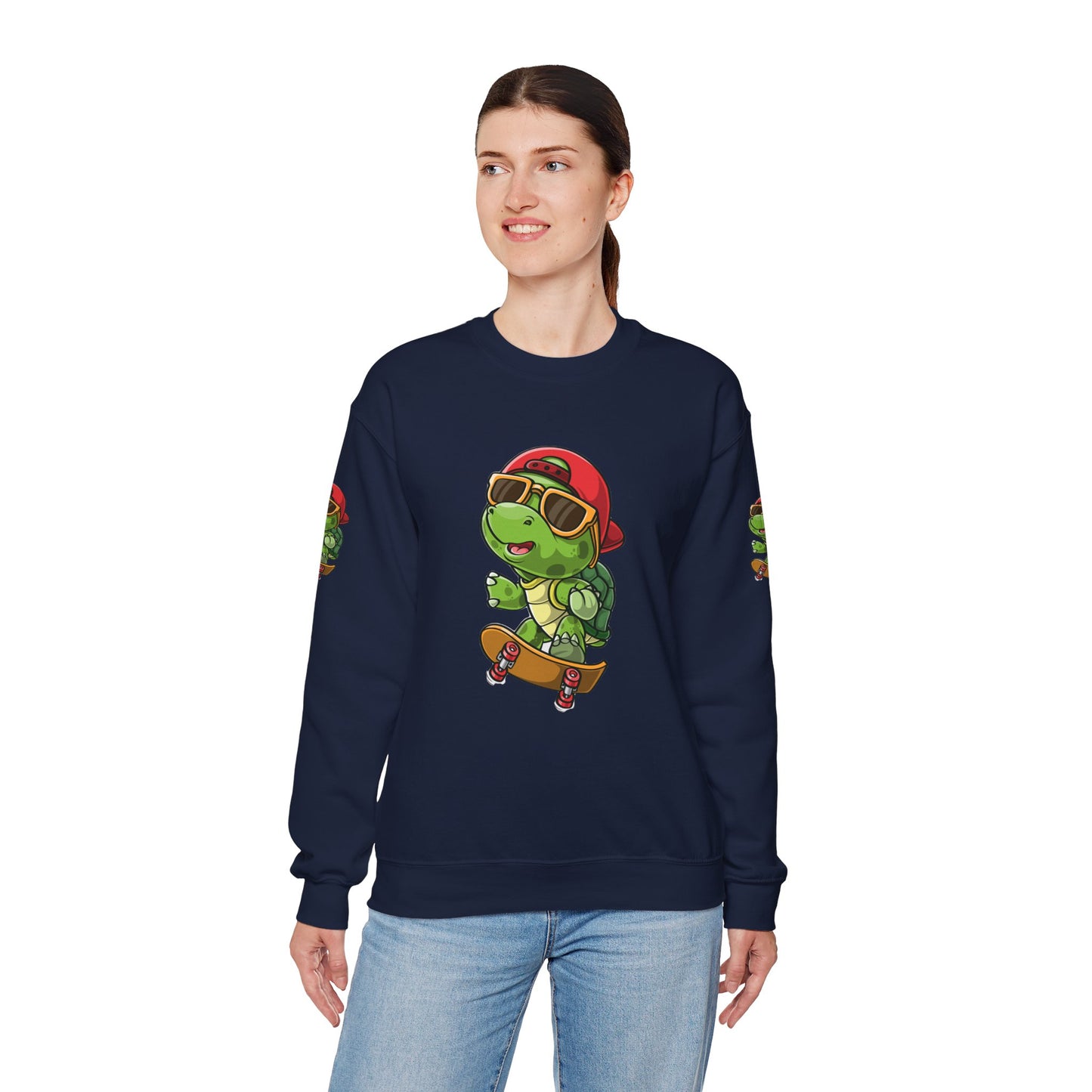 Princess Grace Cool Turtle Skateboarding Crewneck Sweatshirt for Kids and Teens