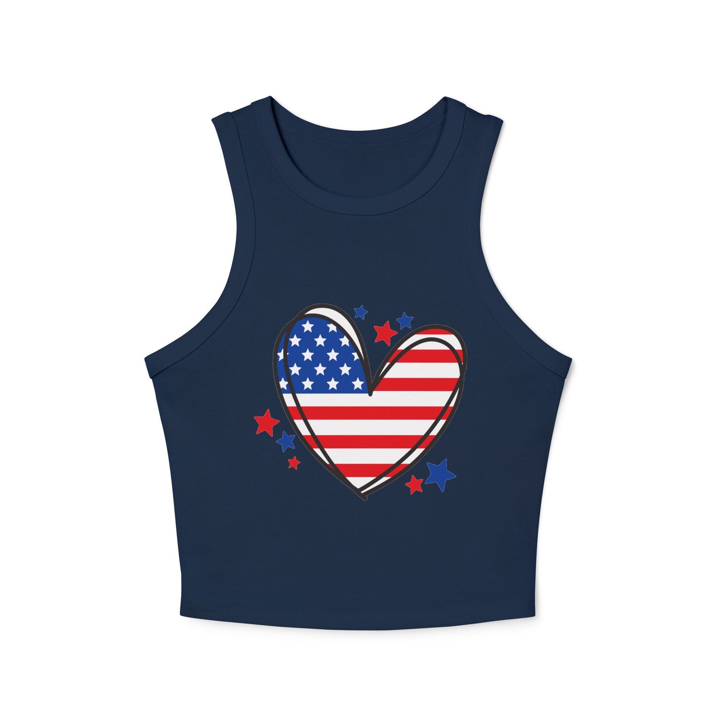Princess Grace USA Heart Graphic Racer Tank Top for Women Patriotic 4th of July Apparel