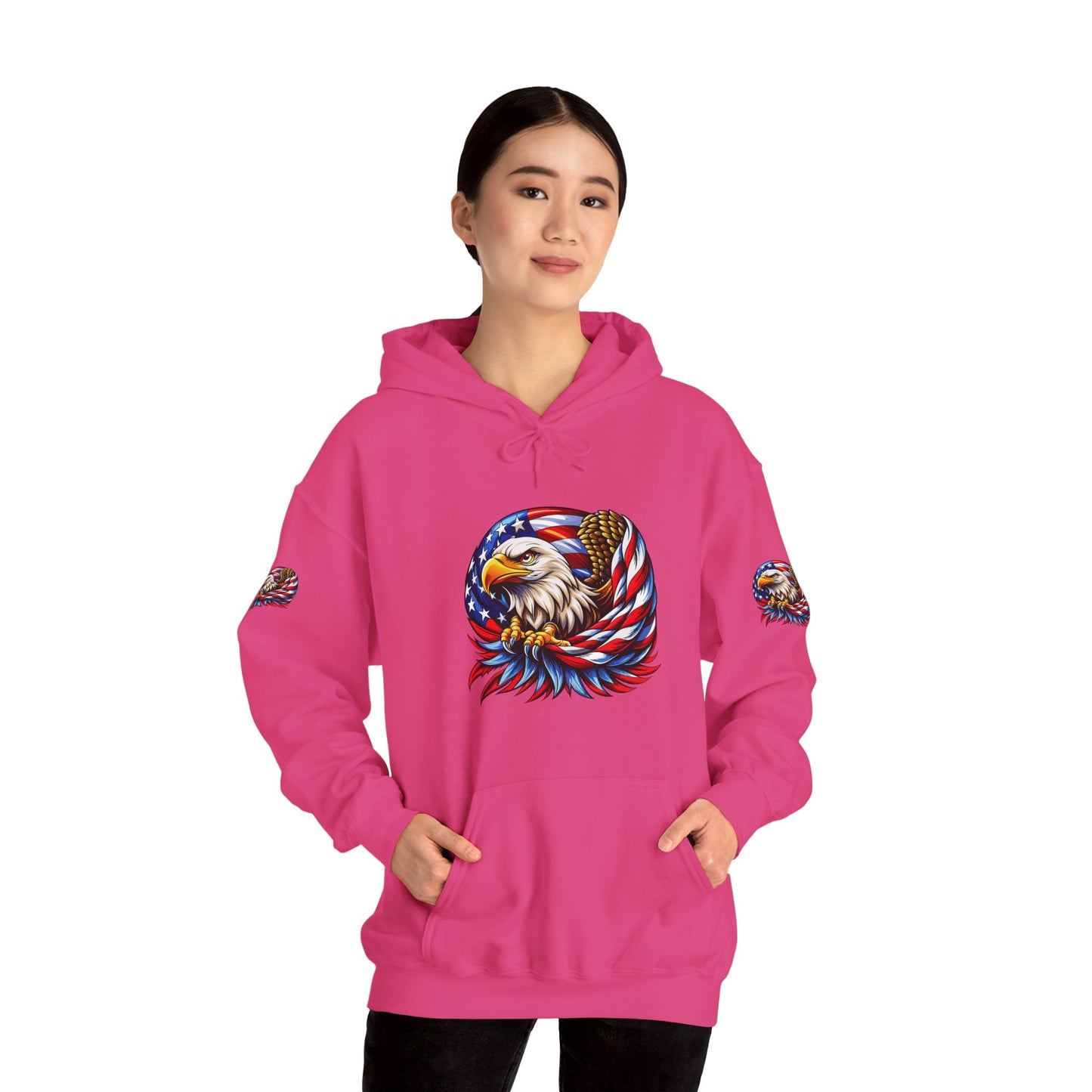 Princess Grace Patriotic Eagle Hoodie Unisex Heavy Blend Sweatshirt with American Flag Design