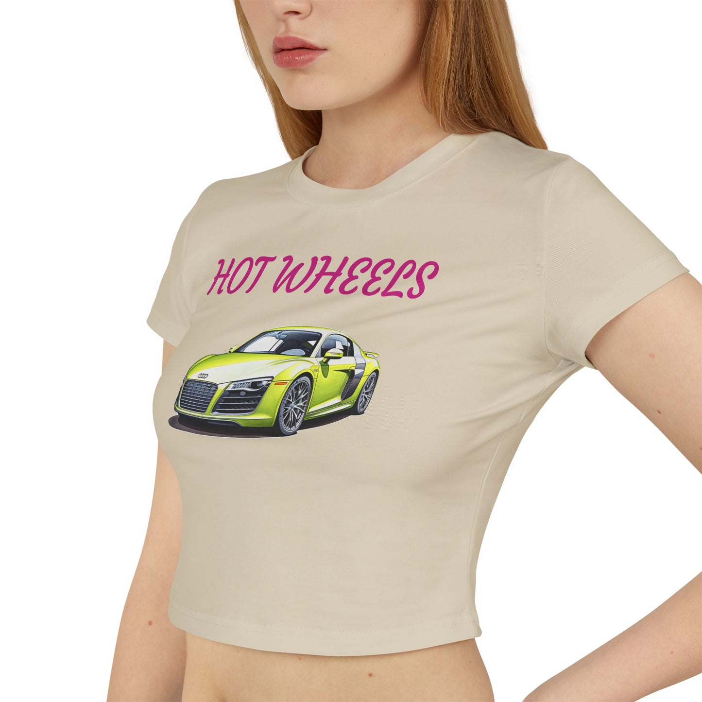 Princess Grace Hot Wheels Women's Baby Tee Trendy Car Graphic Shirt for Auto Enthusiasts