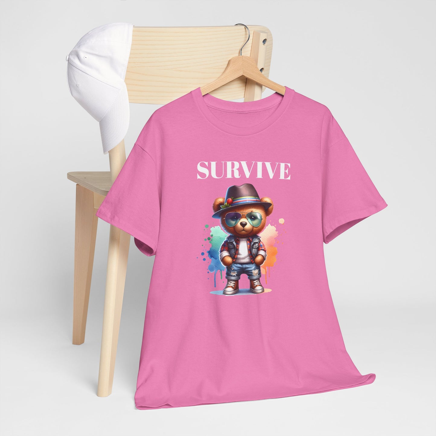 Princess Grace Survive Bear Unisex Heavy Cotton Tee Casual Graphic T-Shirt for Fun and Adventure Lovers