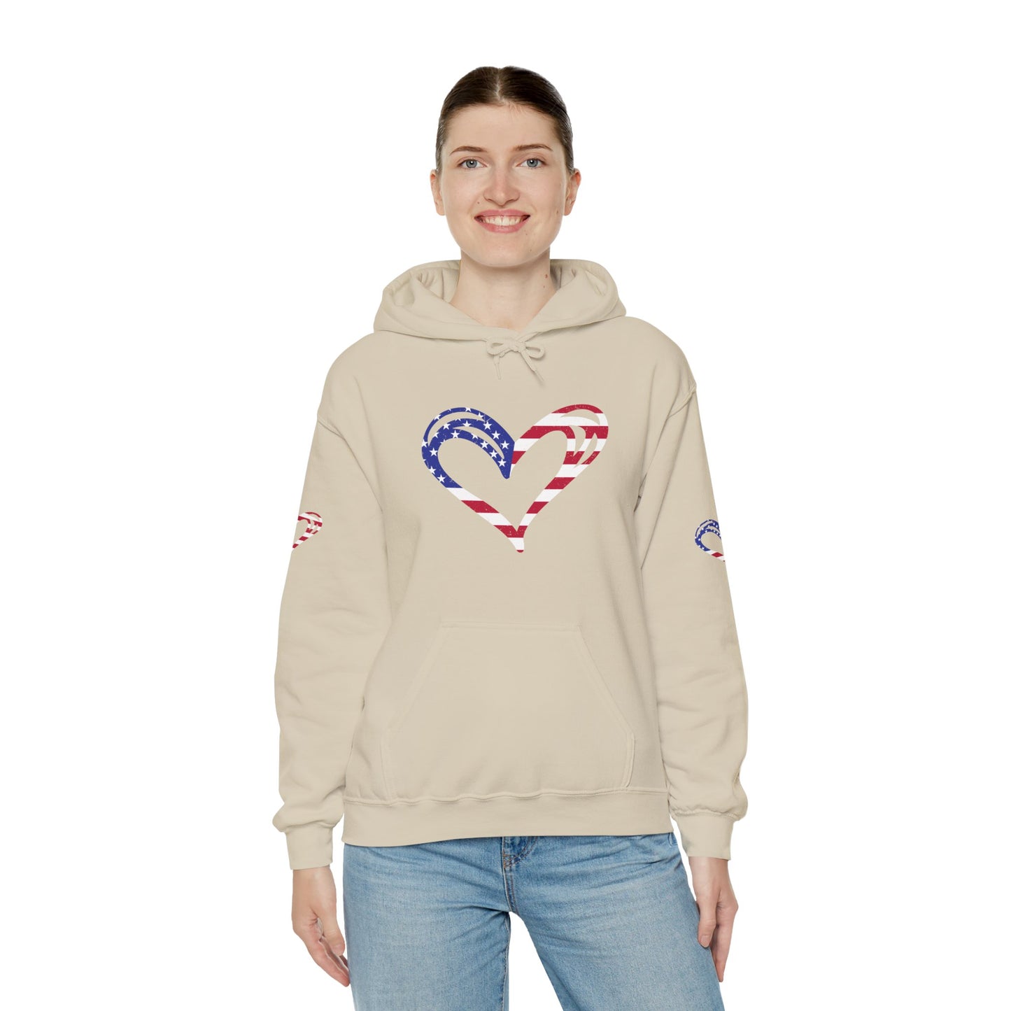 Princess Grace Patriotic Heart Unisex Hoodie Comfortable Heavy Blend Sweatshirt for Independence Day and Everyday Wear