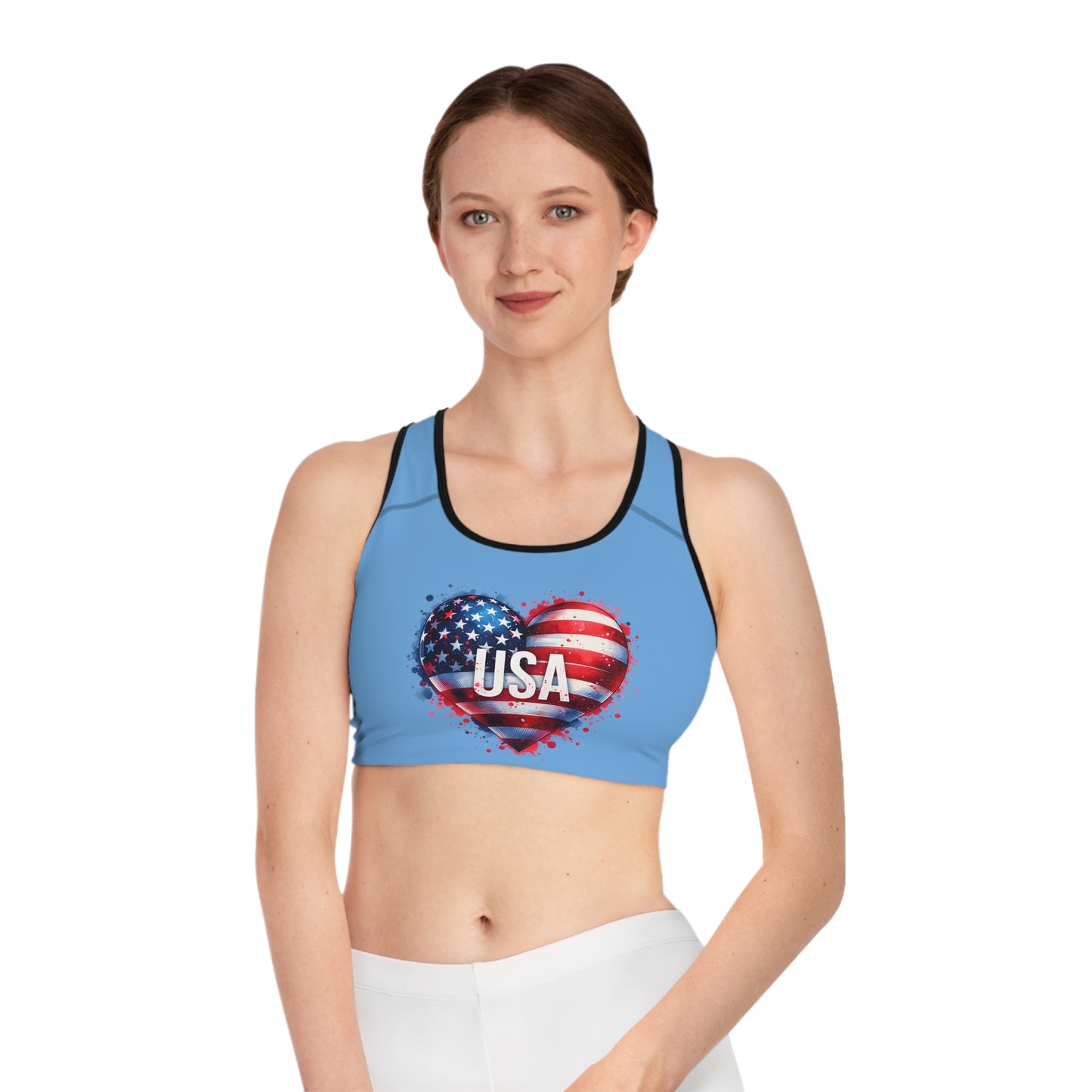 Princess Grace Patriotic USA Heart Sports Bra for Active Women