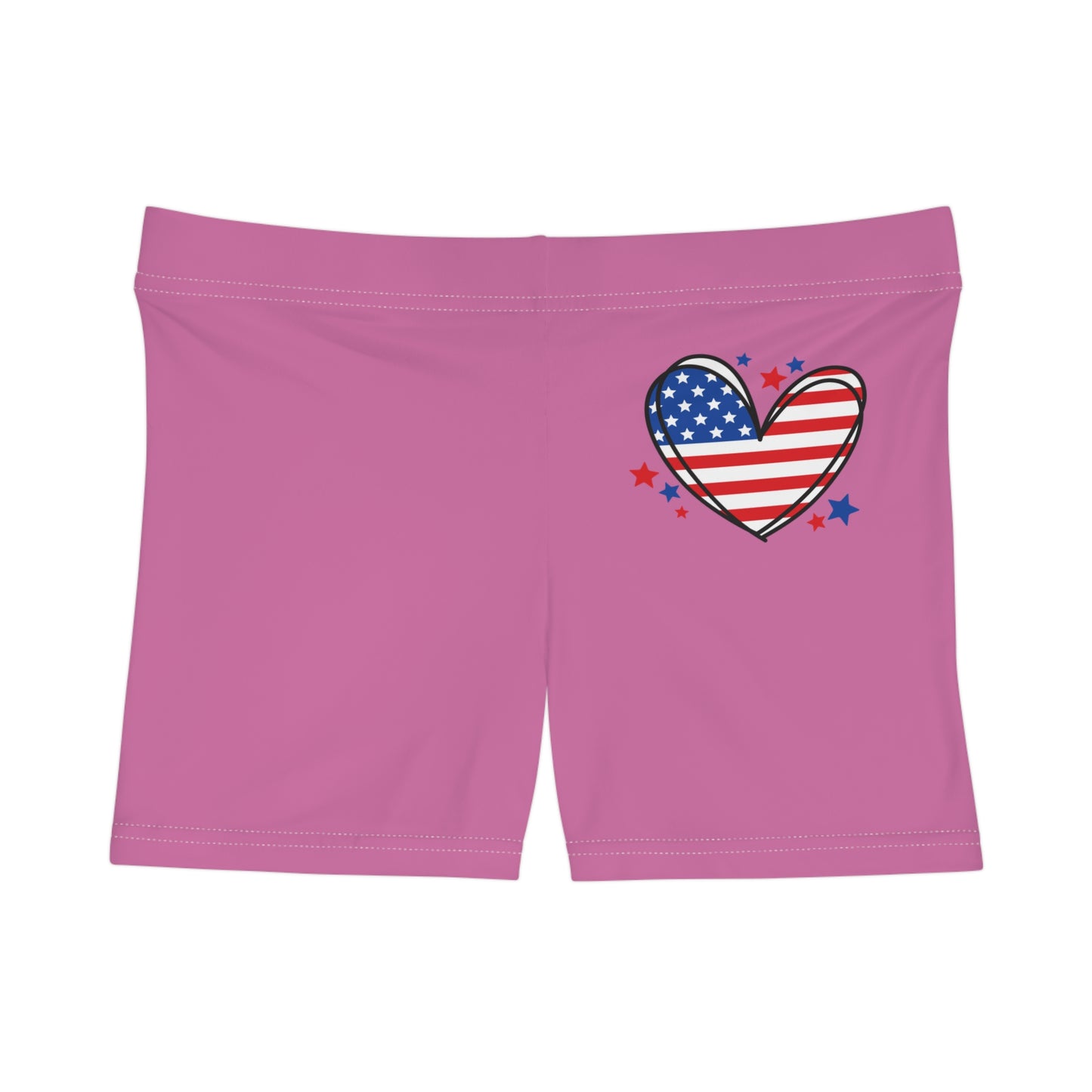 Princess Grace Patriotic Women's Heart Print Shorts Perfect for Summer Celebrations