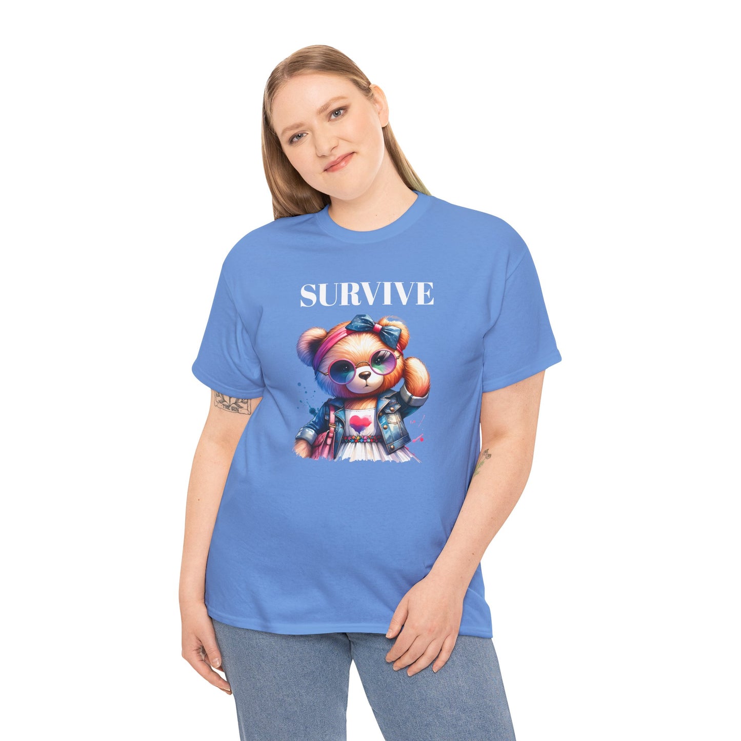 Princess Grace Survive Bear Unisex Heavy Cotton Tee Cute Graphic Tee for Casual Adventures