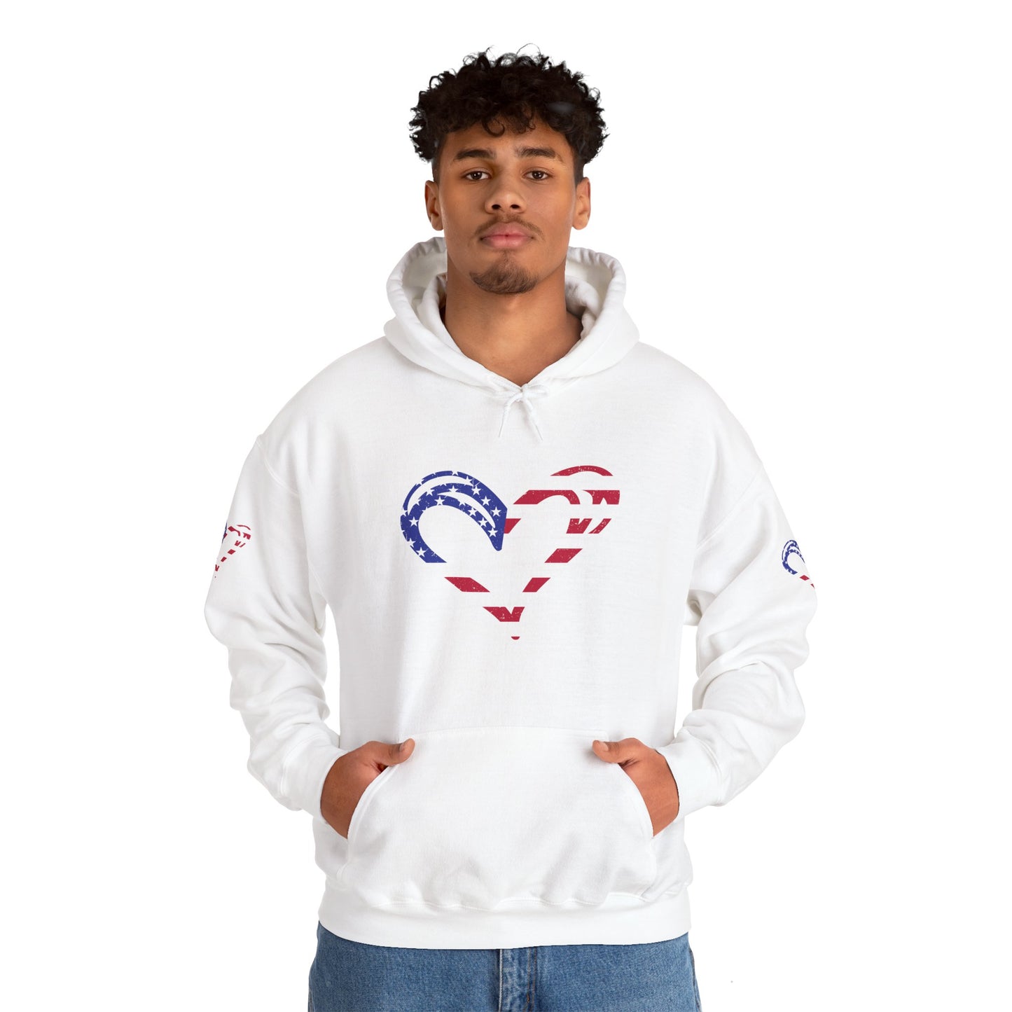 Princess Grace Patriotic Heart Unisex Hoodie Comfortable Heavy Blend Sweatshirt for Independence Day and Everyday Wear