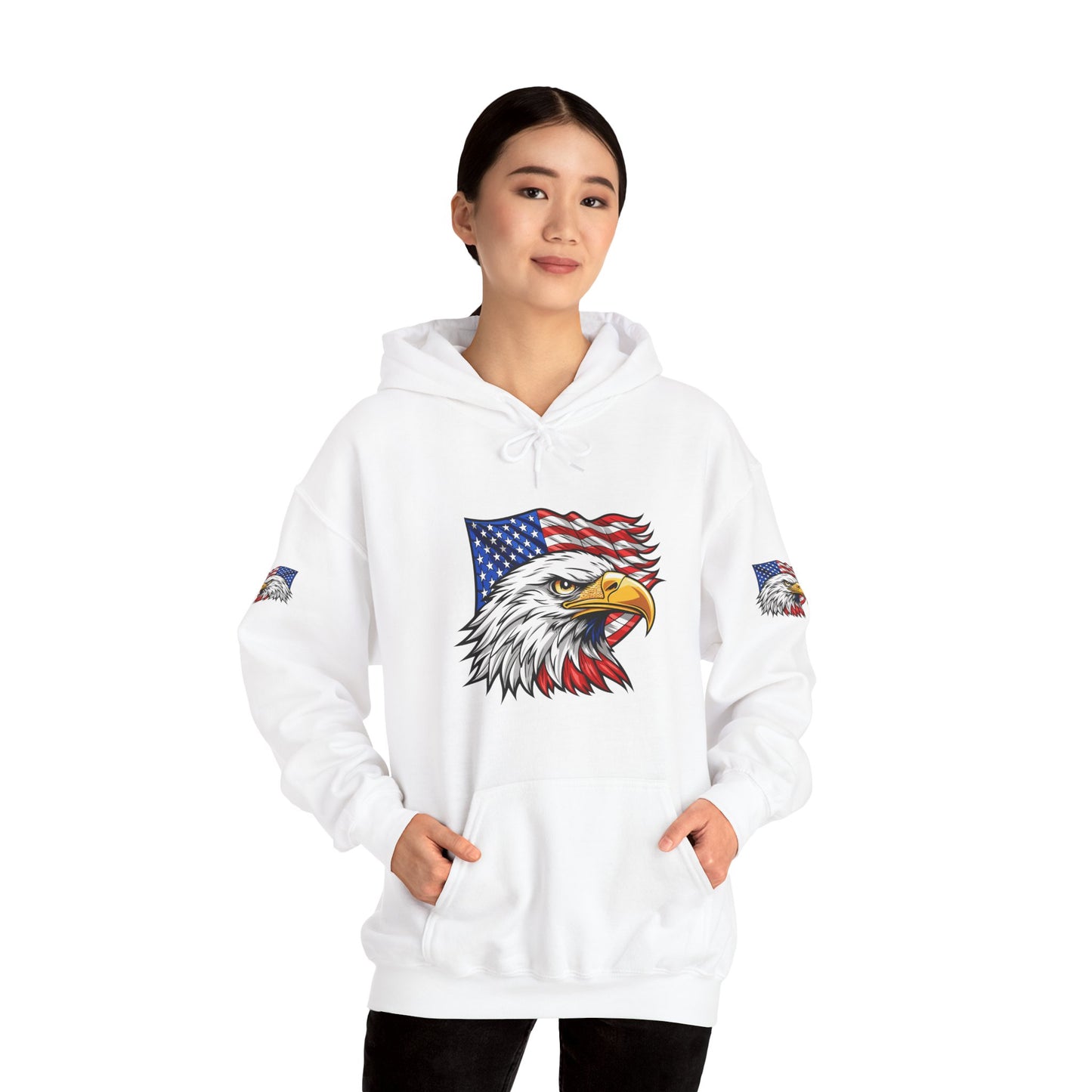 Princess Grace Patriotic Eagle Hoodie Unisex Heavy Blend Sweatshirt with American Flag Design