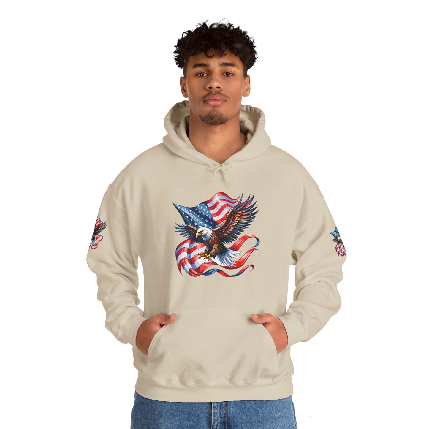 Princess Grace Patriotic Eagle Hoodie Unisex Heavy Blend Sweatshirt with American Flag Design