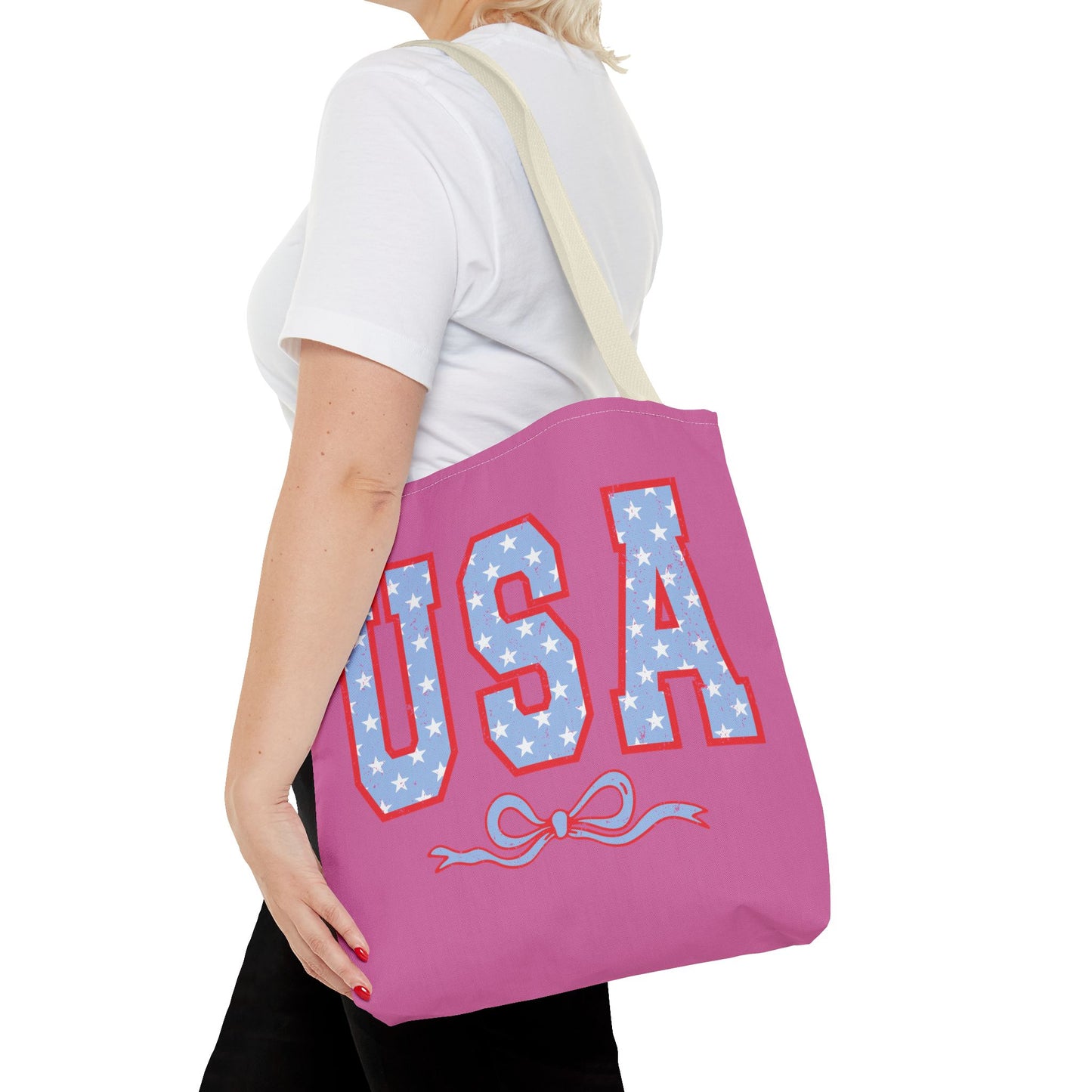 Princess Grace Patriotic USA Tote Bag Fun Stars and Bow Design for Holidays