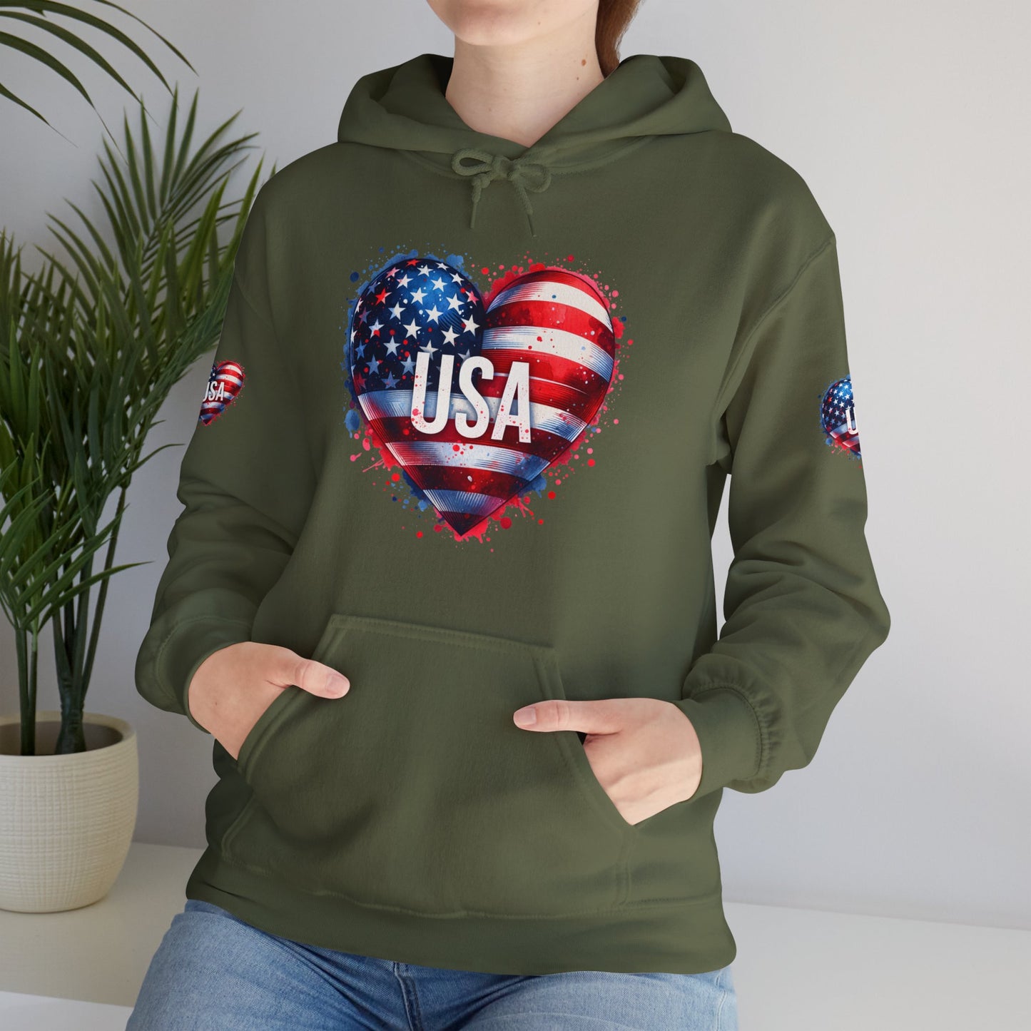 Princess Grace Patriotic Heart Hoodie for USA Lovers Unisex Heavy Blend