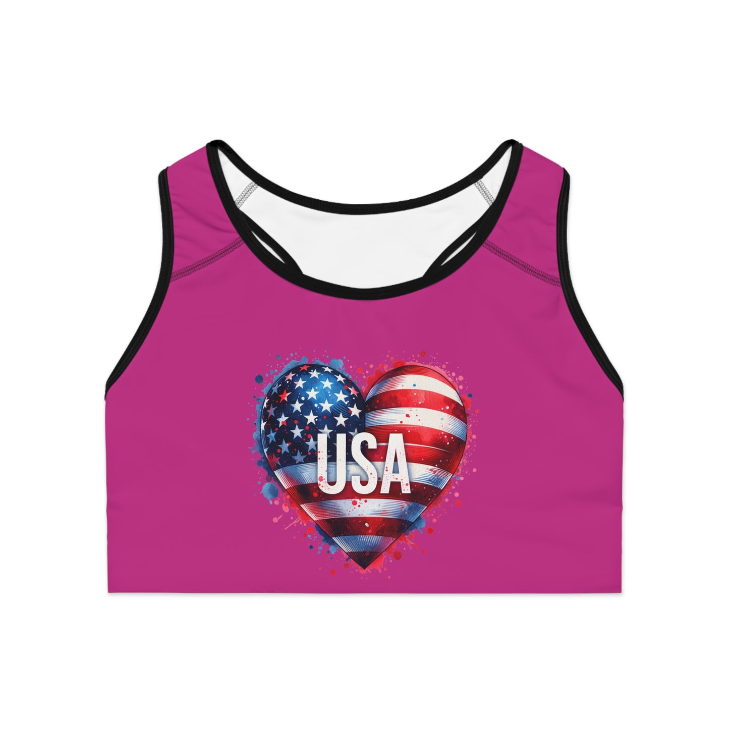 Princess Grace Patriotic USA Heart Sports Bra for Fitness Enthusiasts