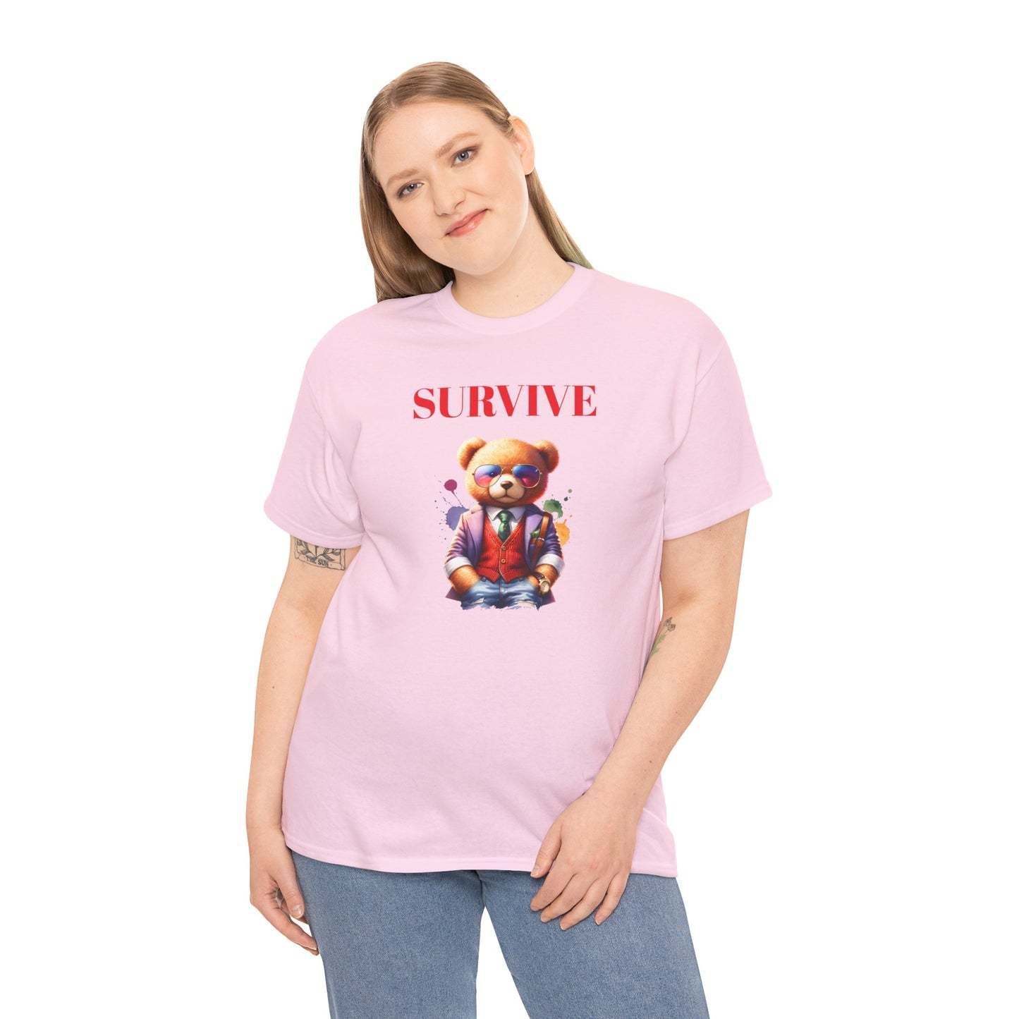 Princess Grace Survive Teddy Bear Graphic Unisex Heavy Cotton Tee