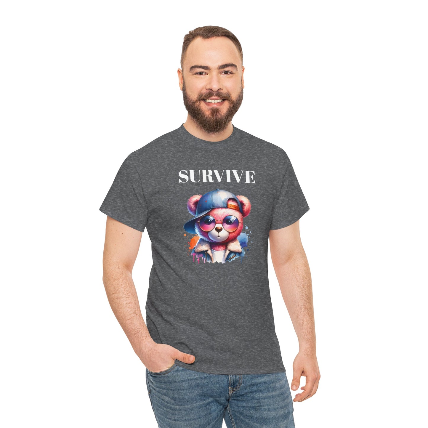 Princess Grace Survive Bear Graphic Unisex Heavy Cotton Tee Trendy and Fun Fashion for All Occasions