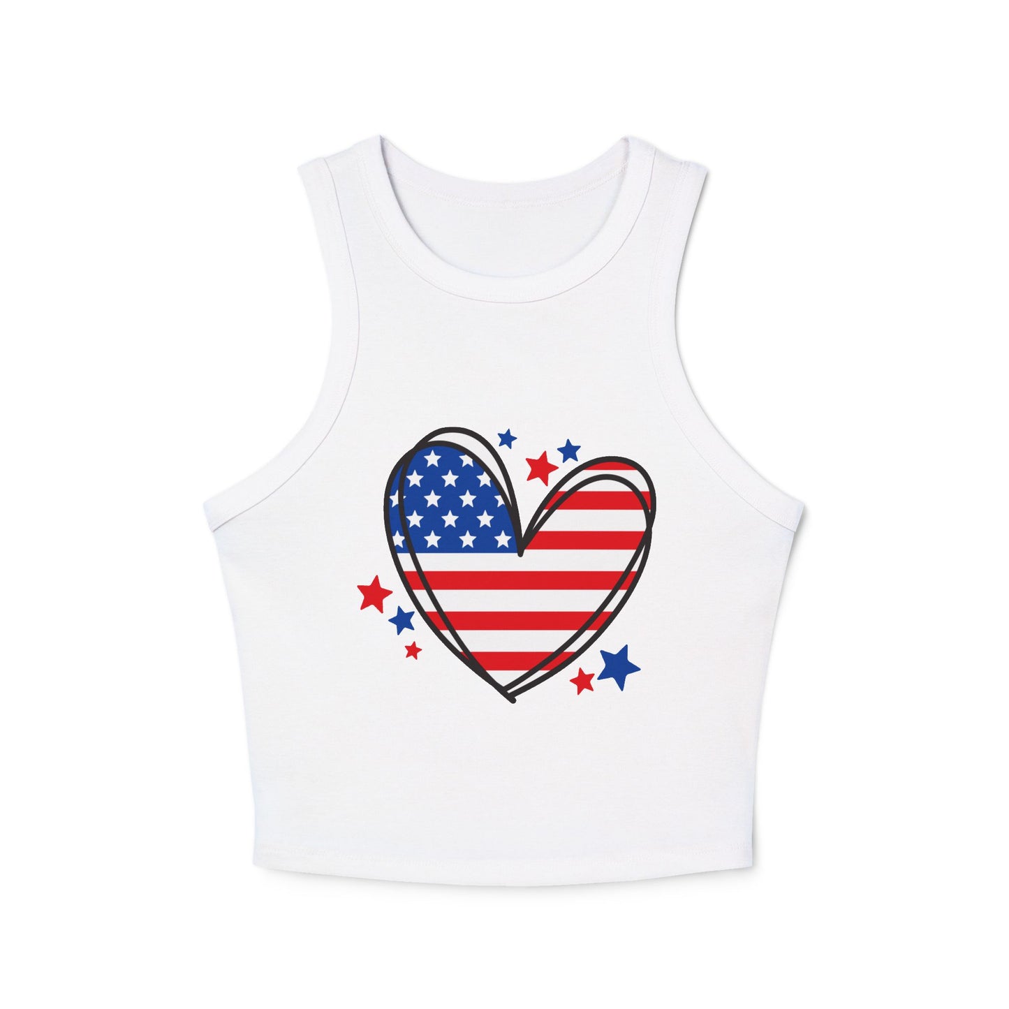 Princess Grace USA Heart Graphic Racer Tank Top for Women Patriotic 4th of July Apparel
