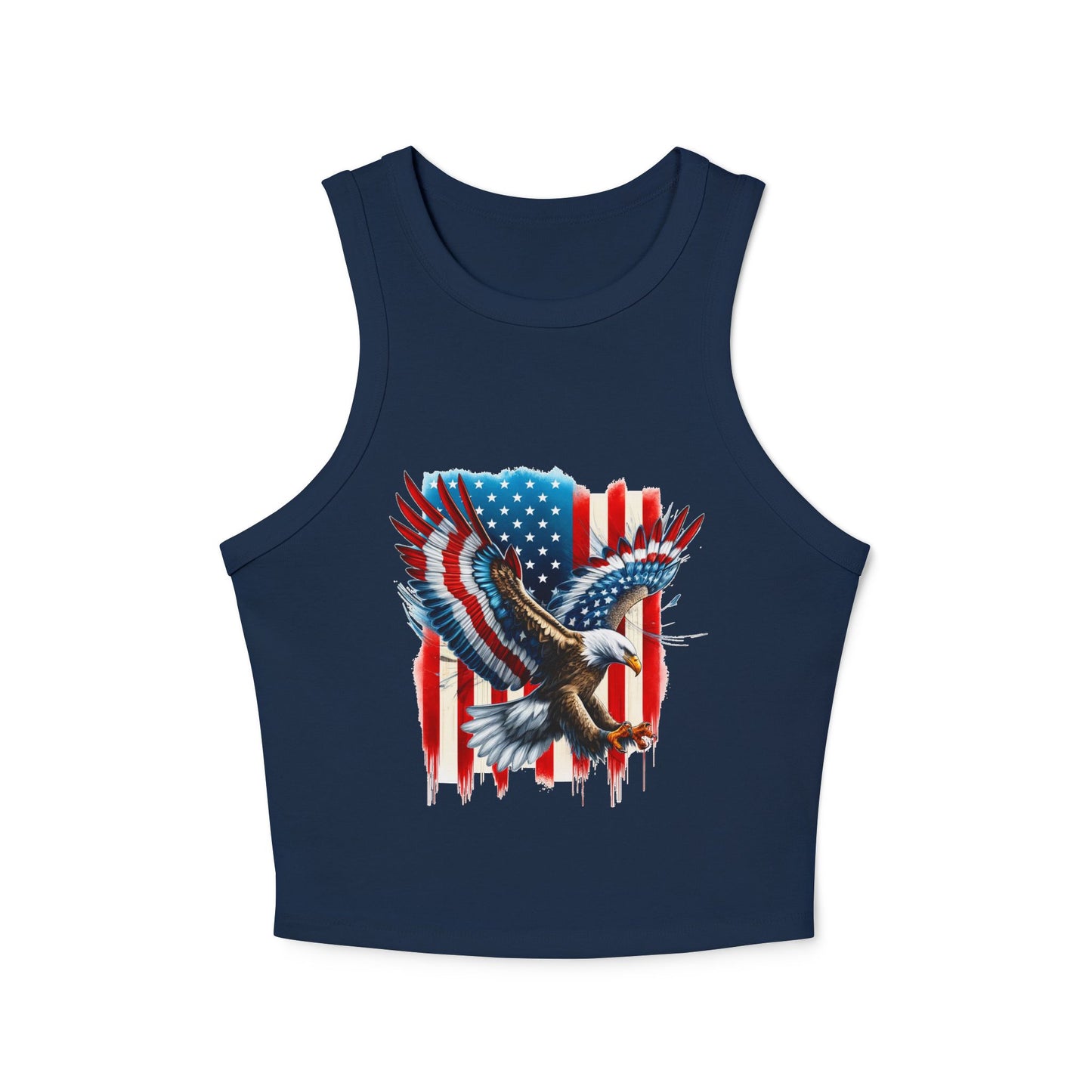 Princess Grace Patriotic Women's Micro Rib Racer Tank Top with Eagle & USA Design